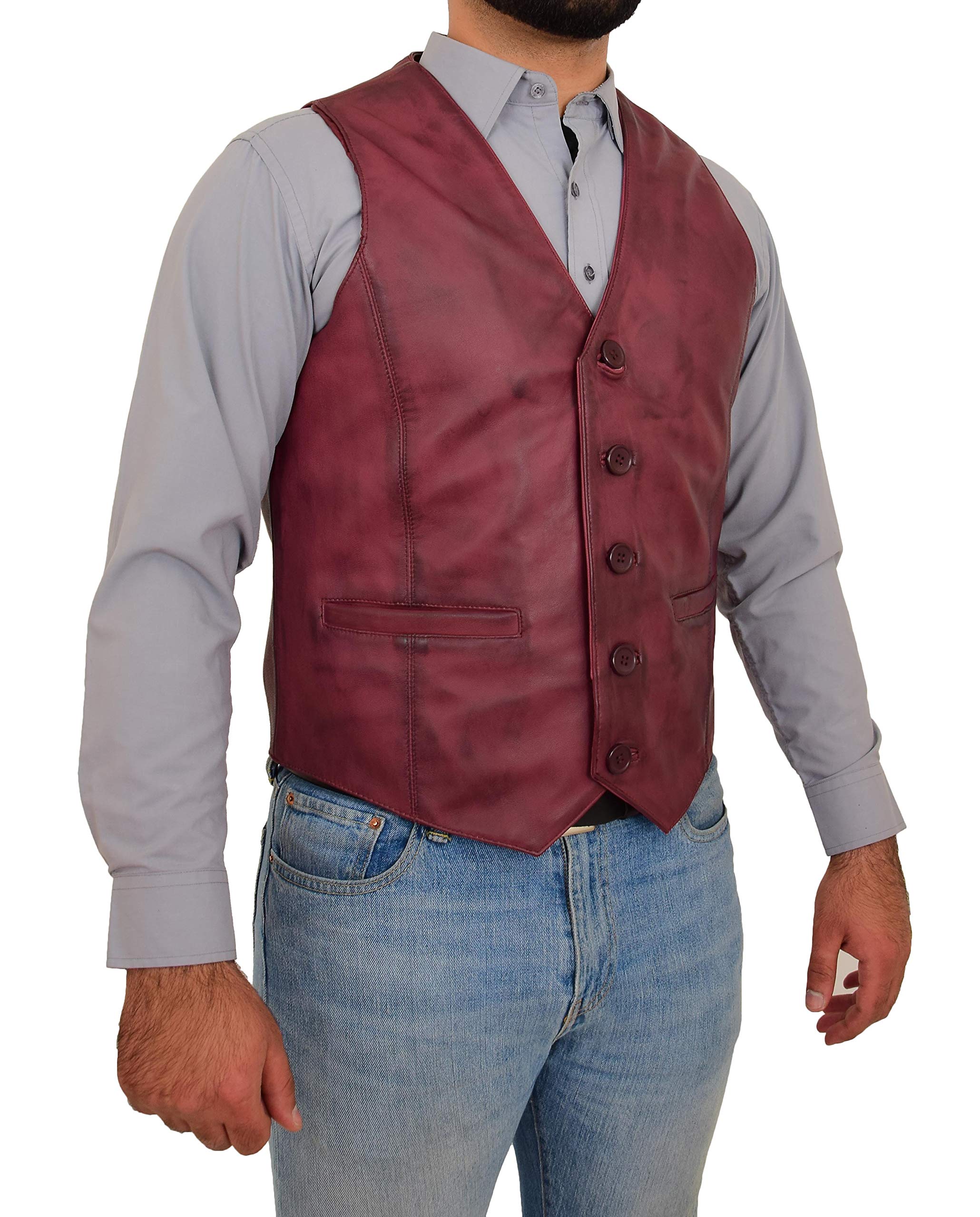 A1 FASHION GOODS Mens Full Leather Waistcoat Burgundy Gilet Traditional Smart Vest King (XX-Large)