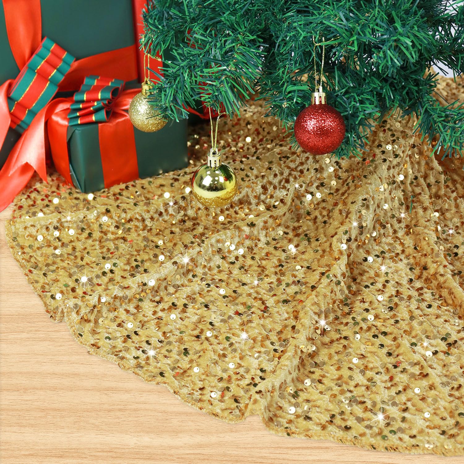 Amazon.com: GSQQTE Gold Christmas Tree Skirt 60 Inches Sequin Tree ...