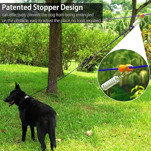 Miniatura 3 de Sistema patentado de amarre para perros resistentes con cremallera para perros pequeños a grandes, cable aéreo de 75 pies con cable de 10 pies y 2