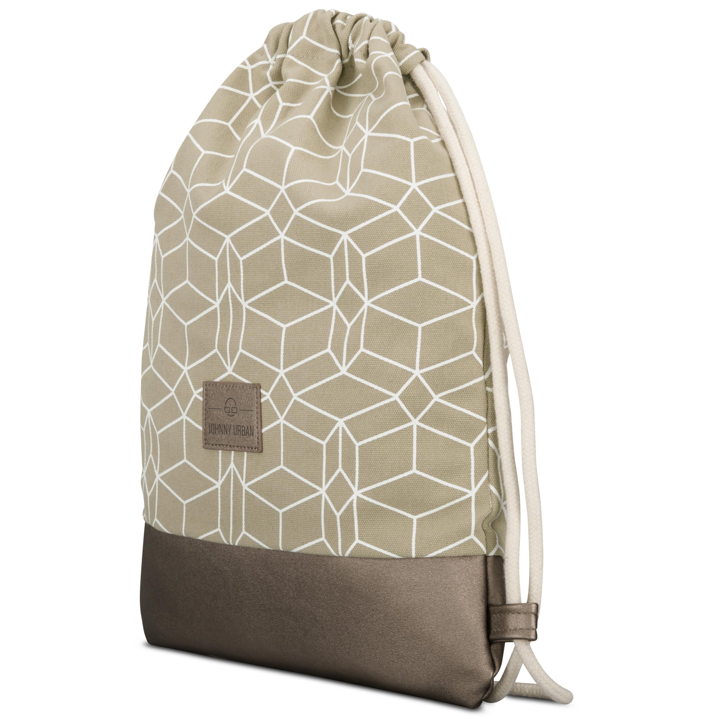 JOHNNY URBAN Borsa a Sacco Donna Uomo Beige Metallizzato - Noah - Saccha Sportiva di Cotone Zaino - Sacca in Tela con Chiusura a Cordoncino