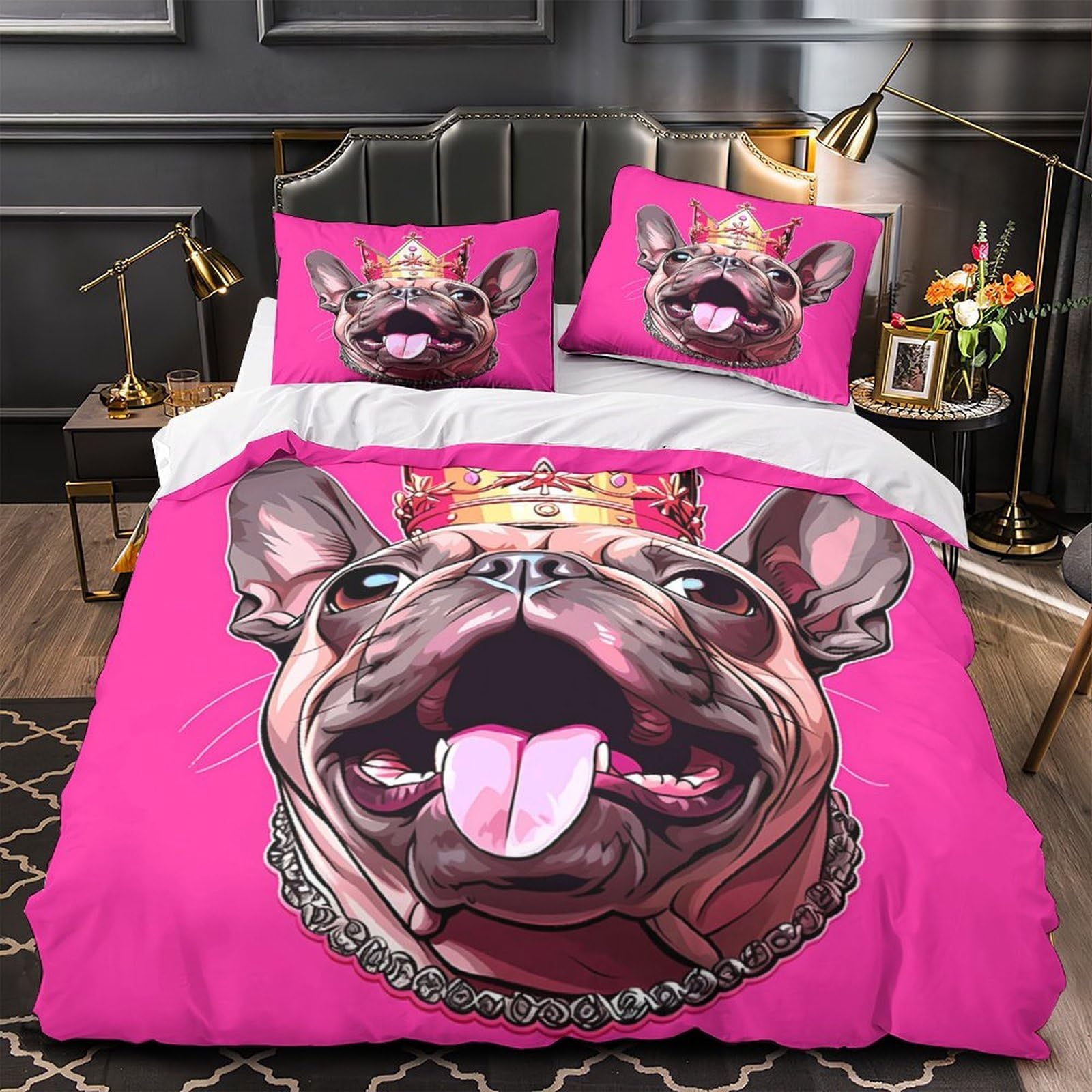 Housse de couette bouledogue français en microfibre super douce 140x200