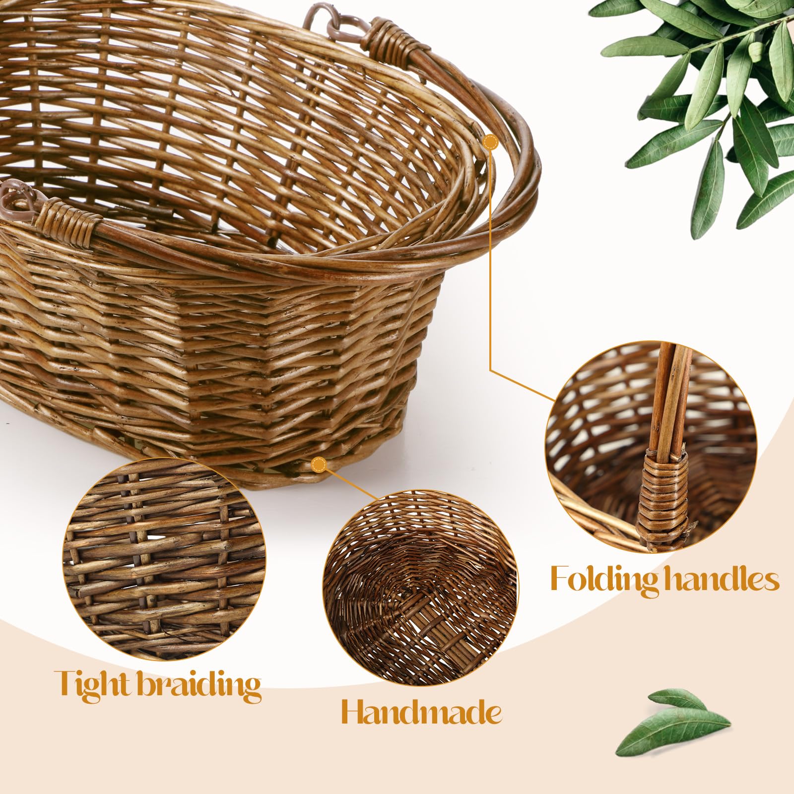 Barydat Kleiner Weidenkorb mit Griff, Blumenmädchenkörbe, oval, geflochten, Geschenkkorb für Hochzeiten, Picknick, Babyparty, Zuhause, Garten, Dekoration, Braun, 30,5 x 22,9 x 12,7 cm, 6 Stück