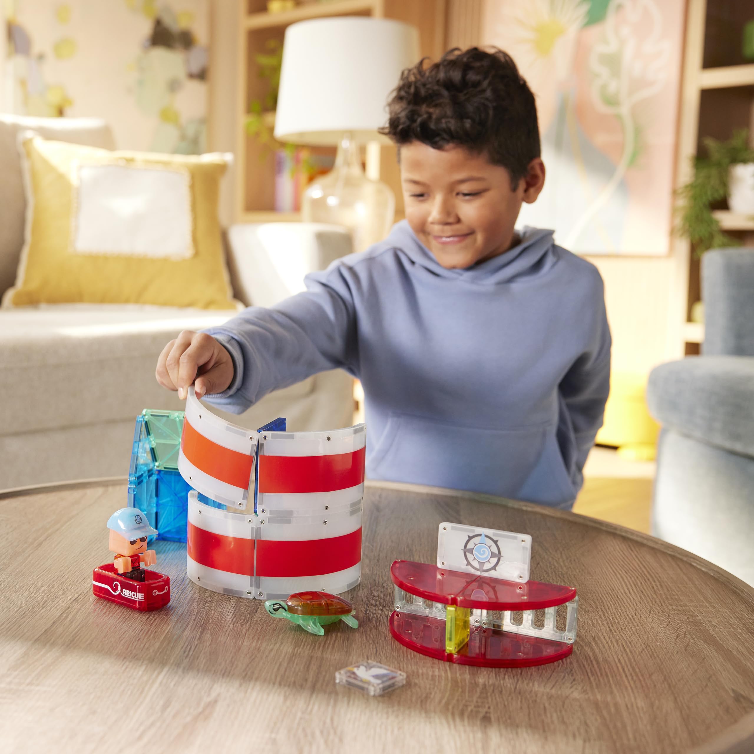 Magna-Tiles Lighthouse Rescue 26-częściowy magnetyczny zestaw konstrukcyjny, oryginalna marka magnetyczna