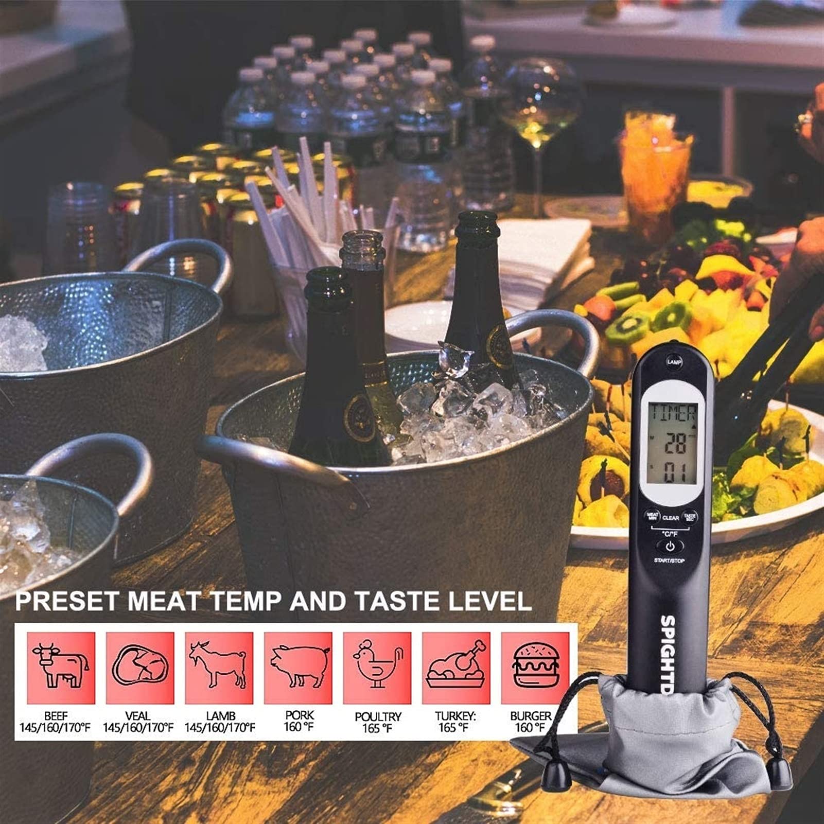 MDybf Termometro Digitale a Base di Carne istantanea SPIGHIGHTDEX. Cucina Cucina Cucina termometro Caramelle con USB Ricaricabile for Olio d'Acqua BBQ. Griglia