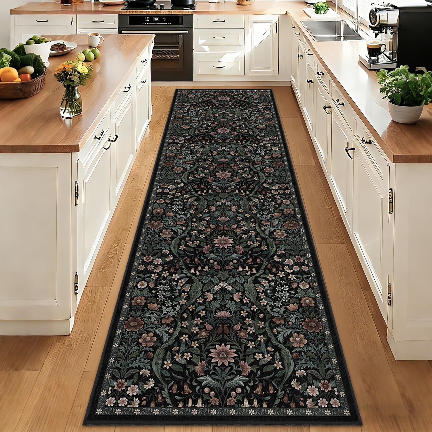 3x10 Floral Runner Rug for Kitchen Washable Hallway Runner Rug