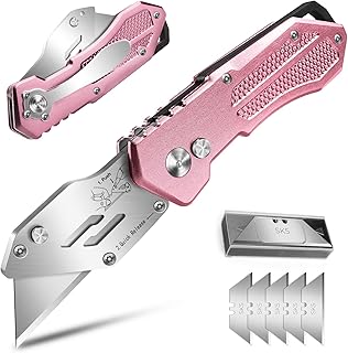 Jetmore Box Cutter Utility Knife, Folding Utility Knife Razor Knife with Belt Clip, Quick Change Blades, Lightweight Box Cutters Box Knife with 5 SK5 Blades