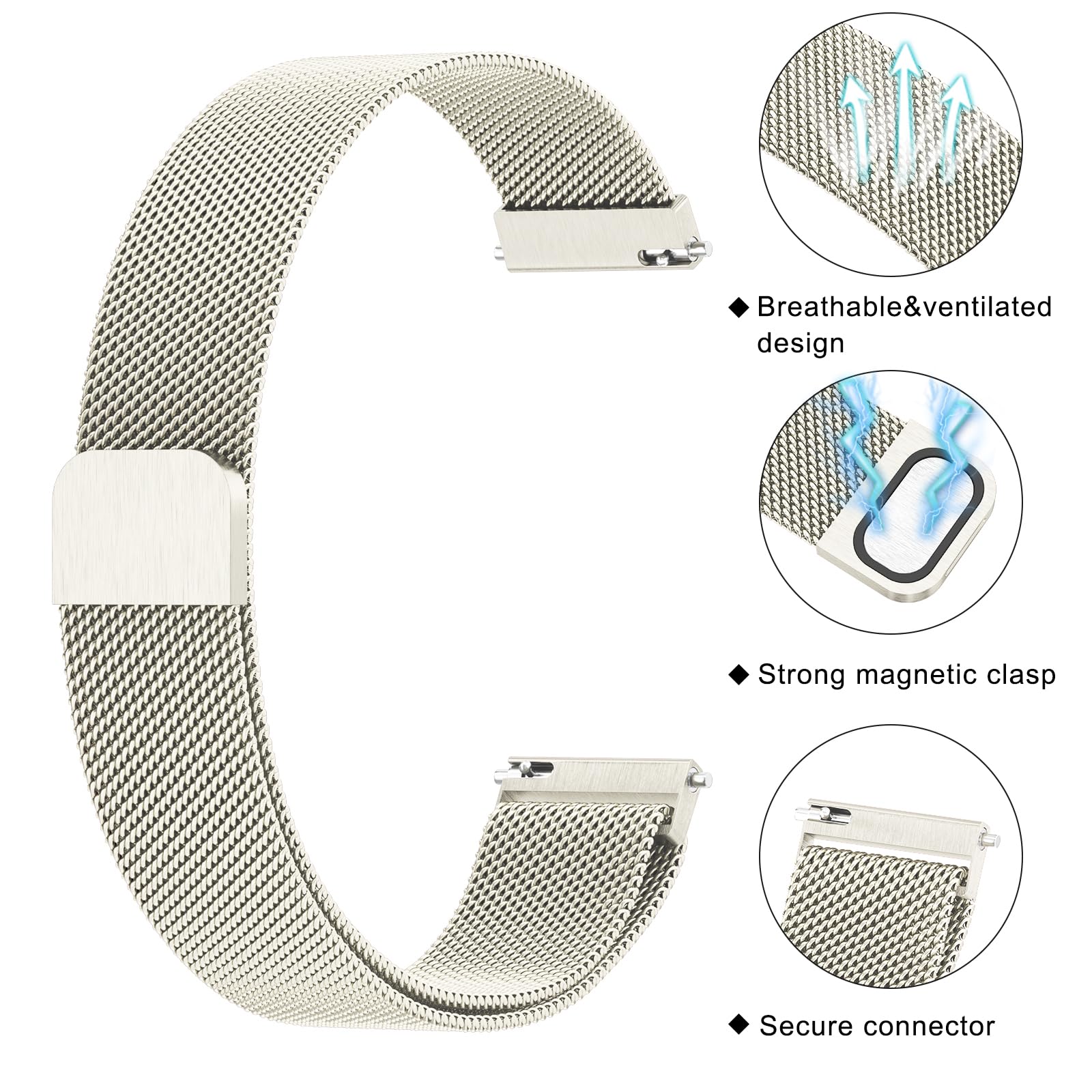 Amzpas Bransoletka do zegarka Garmin Vivoactive 4S/Venu 3S/Venu 2S / Vivomove 3S, dla kobiet i mężczyzn, 18 mm, stal nierdzewna, metalowa bransoletka zamienna do Garmin Forerunner 255S/265S