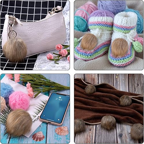 Miniatura 6 de SIQUK 20 pompones de piel sintética para manualidades, pompón esponjoso con lazo elástico para sombreros, bufandas, guantes, bolsas, accesorios