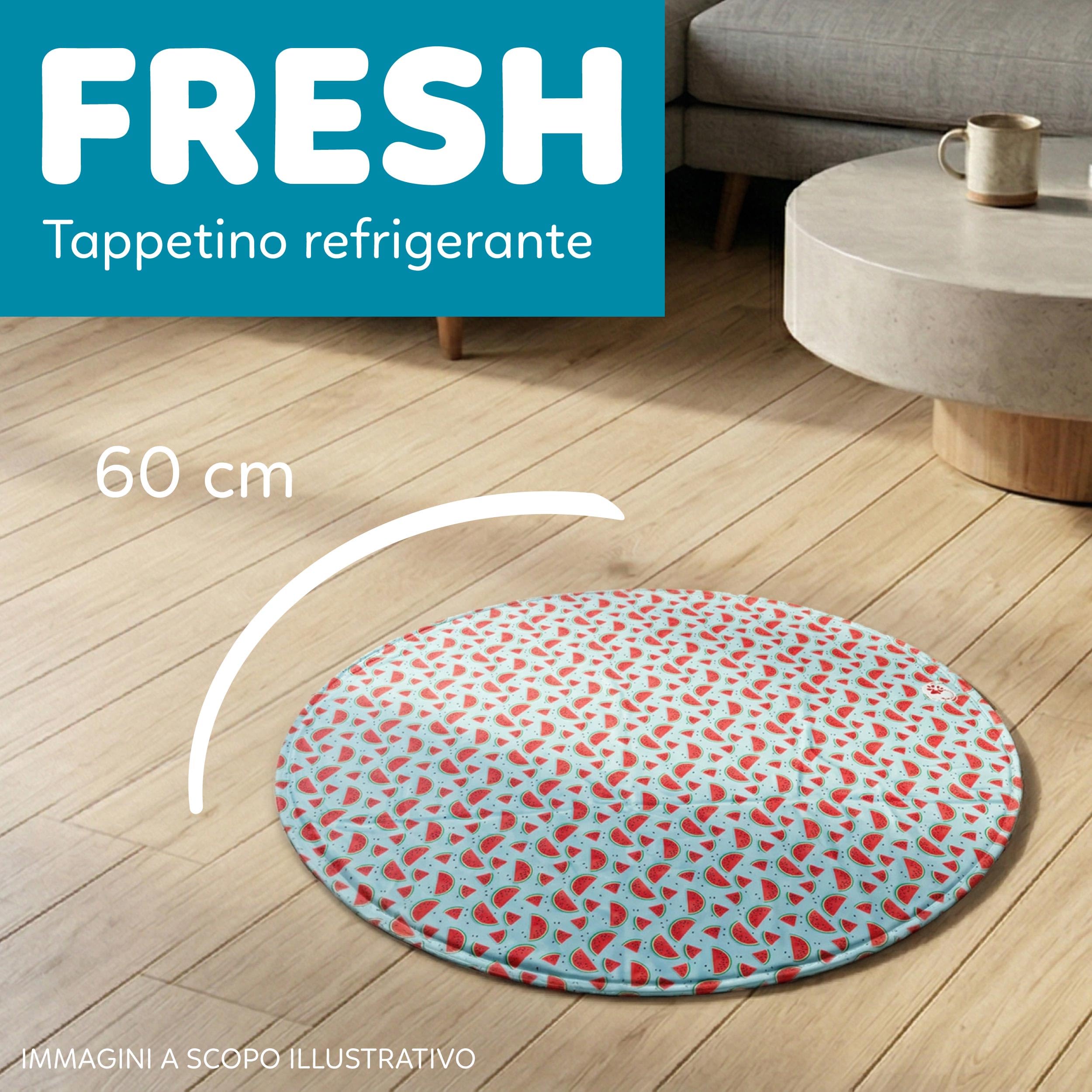 AQPET Tappetino Refrigerante Rinfrescante per cane forma Tonda, Gel non Tossico, sistema di Auto Raffreddamento, Fantasia Fruit, Misura Diametro 60 Cm