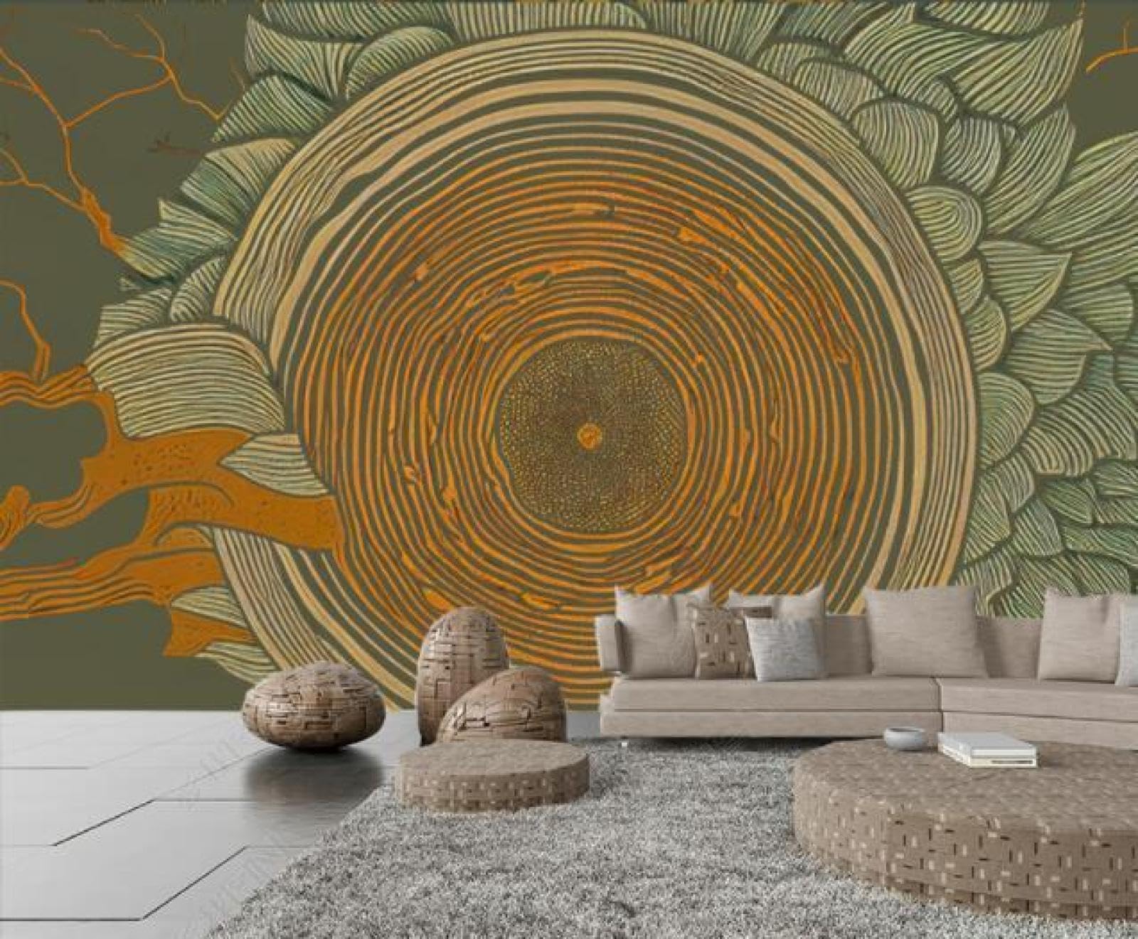 Papier peint 3D cercle jaune effet relief Art B1946 trompe l'oeil 308x220 cm
