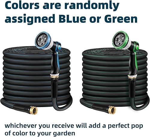 Miniatura 6 de Manguera de jardín no expandible de 100 pies, flexible, resistente a las explosiones, antitorceduras, boquilla rociadora de 10 funciones, ligera y
