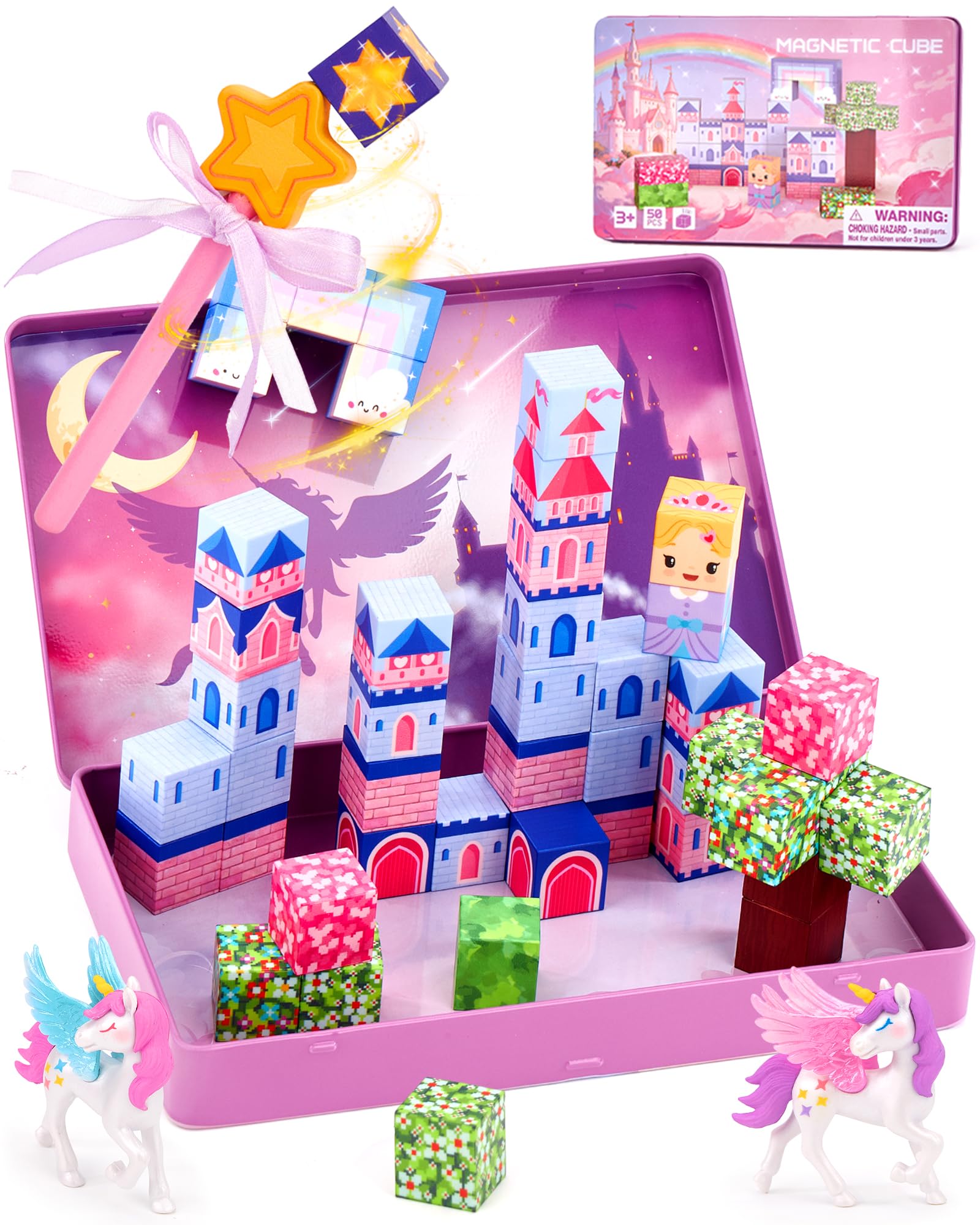 hahaland Unicorn Mini Magnetic Blocks, Travel Magnetic Tiles Toy Girls 3-5