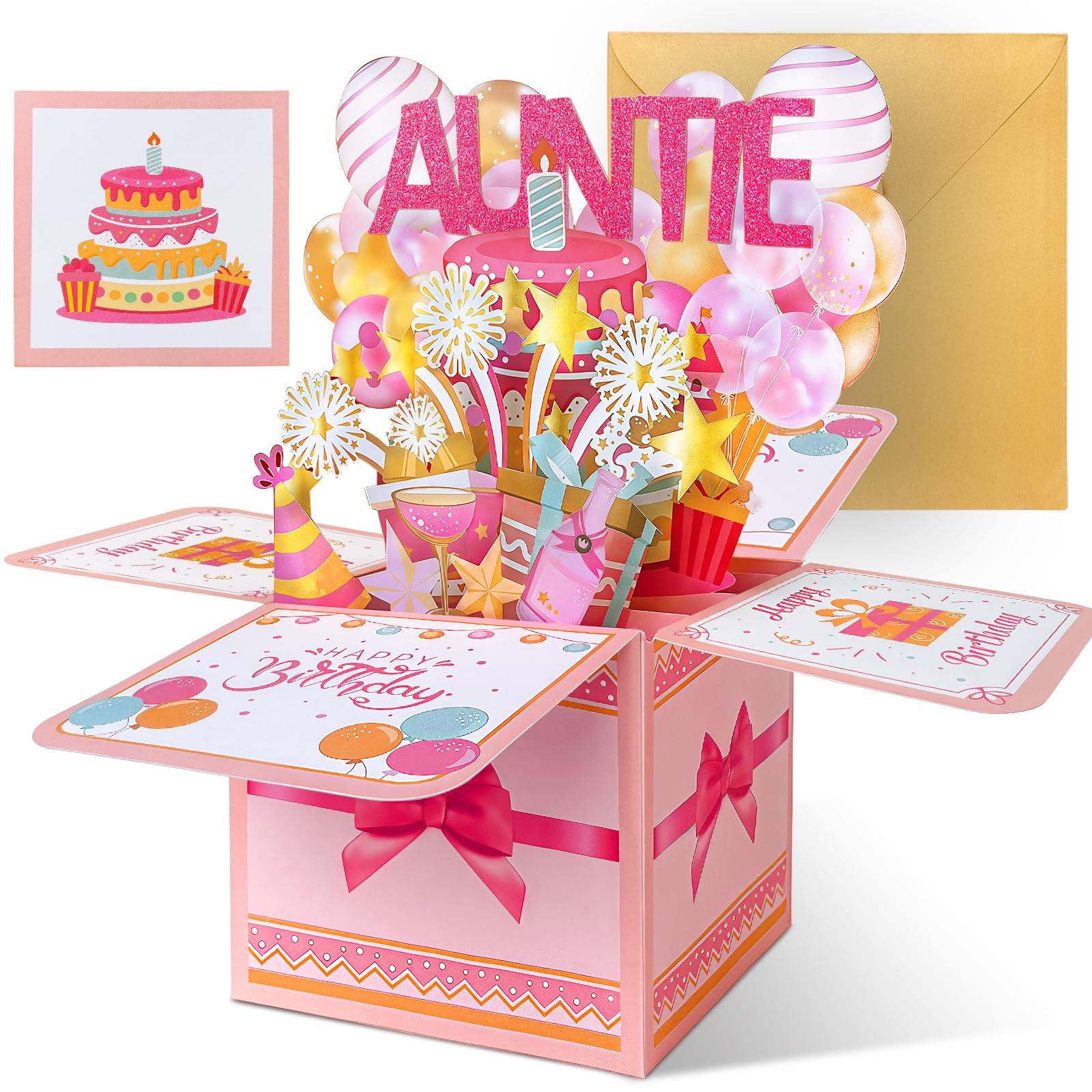Happivue Auntie Birthday Card, Pink Sweet Pop Up Happy Birthday Card for Auntie Gifts from Nephew Niece, 3D Greeting Gifts Cards for Women, Aunt, Decoration Keepsake Gift for Aunt