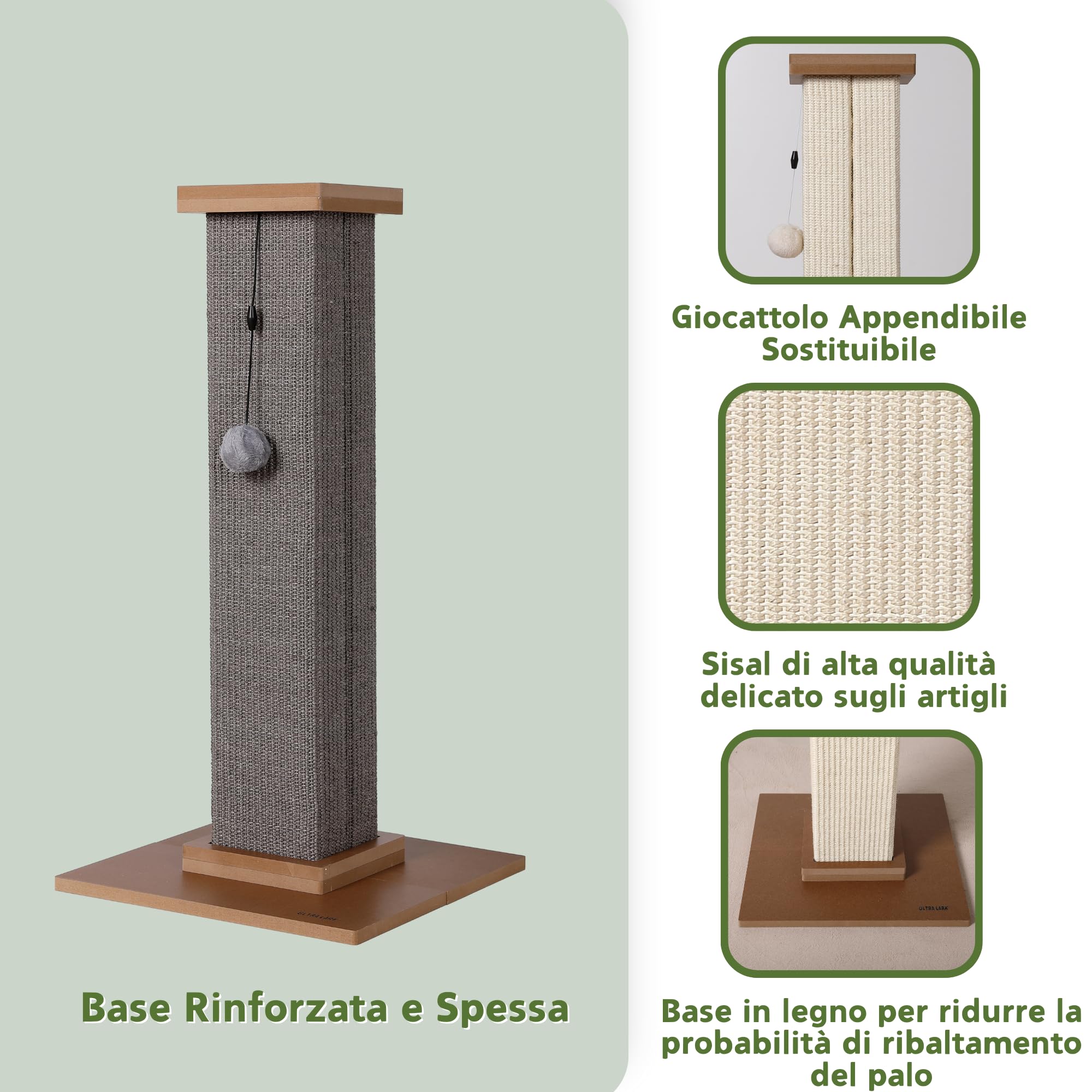 Rascador para Gatos ultrarresistente, Gran Columna Romana Vertical con gisal Duradero y Resistente al Desgaste para Disfrutar rascando sin límites (Gris)