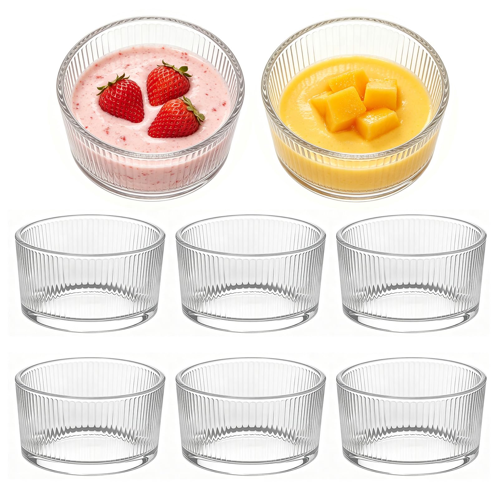 Set di 8 bicchieri da dessert in vetro, da 200 ml, in vetro, trasparenti, lavabili in lavastoviglie, impilabili, per tiramisù, budino