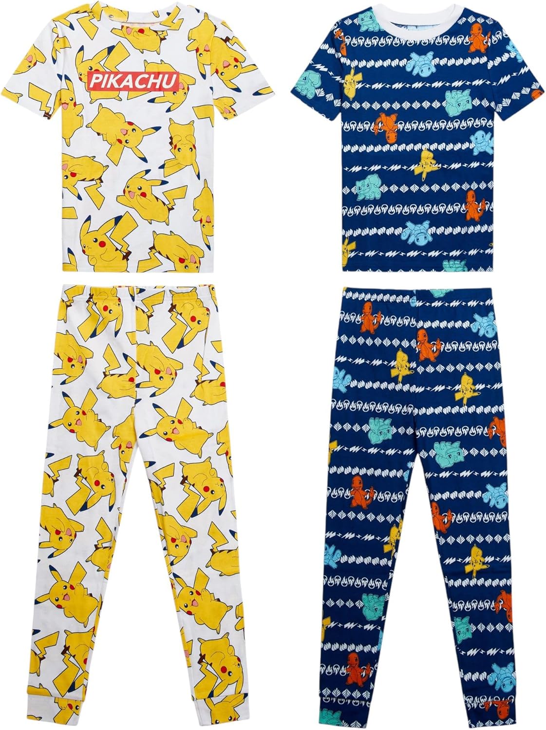 Pokemon Little Boys’ Big Boys 4-Piece 100% Cotton Long or Short Sleeve Pajama Sets