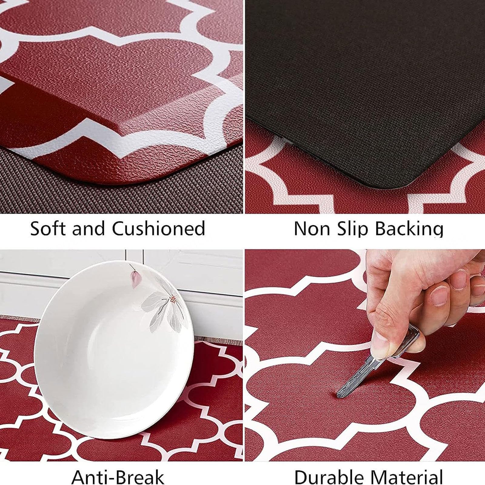 Alfombra antifatiga para Cocina, Oficina, Antideslizante, Impermeable, ergonómica, Gruesa y Acolchada (roja, 44,5 x 182,8 cm)