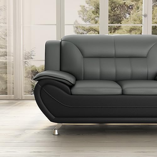 Miniatura 14 de Sofá y sofá biplaza de piel sintética de estilo moderno con reposabrazos extra cómodos, ideal para sala de estar, dormitorio u oficina en casa,