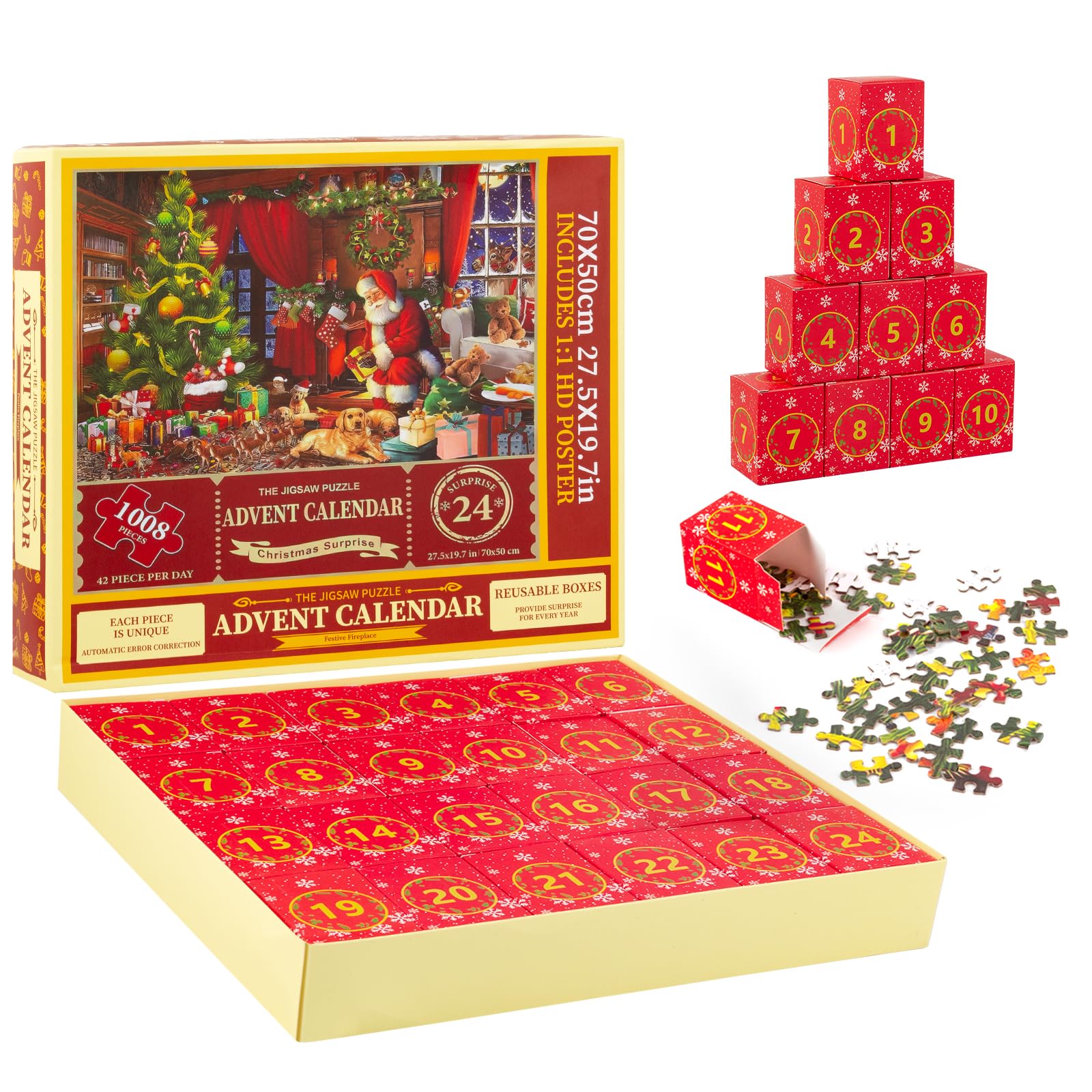 AMEITECH Advent Calendar 2025 Puzzles for Adults Kids, 1008 Piece Christmas Countdown Calendar Jigsaw Puzzle, Family Funny Christmas Game Gift Holiday Santa Puzzle, 50 cm x 70 cm