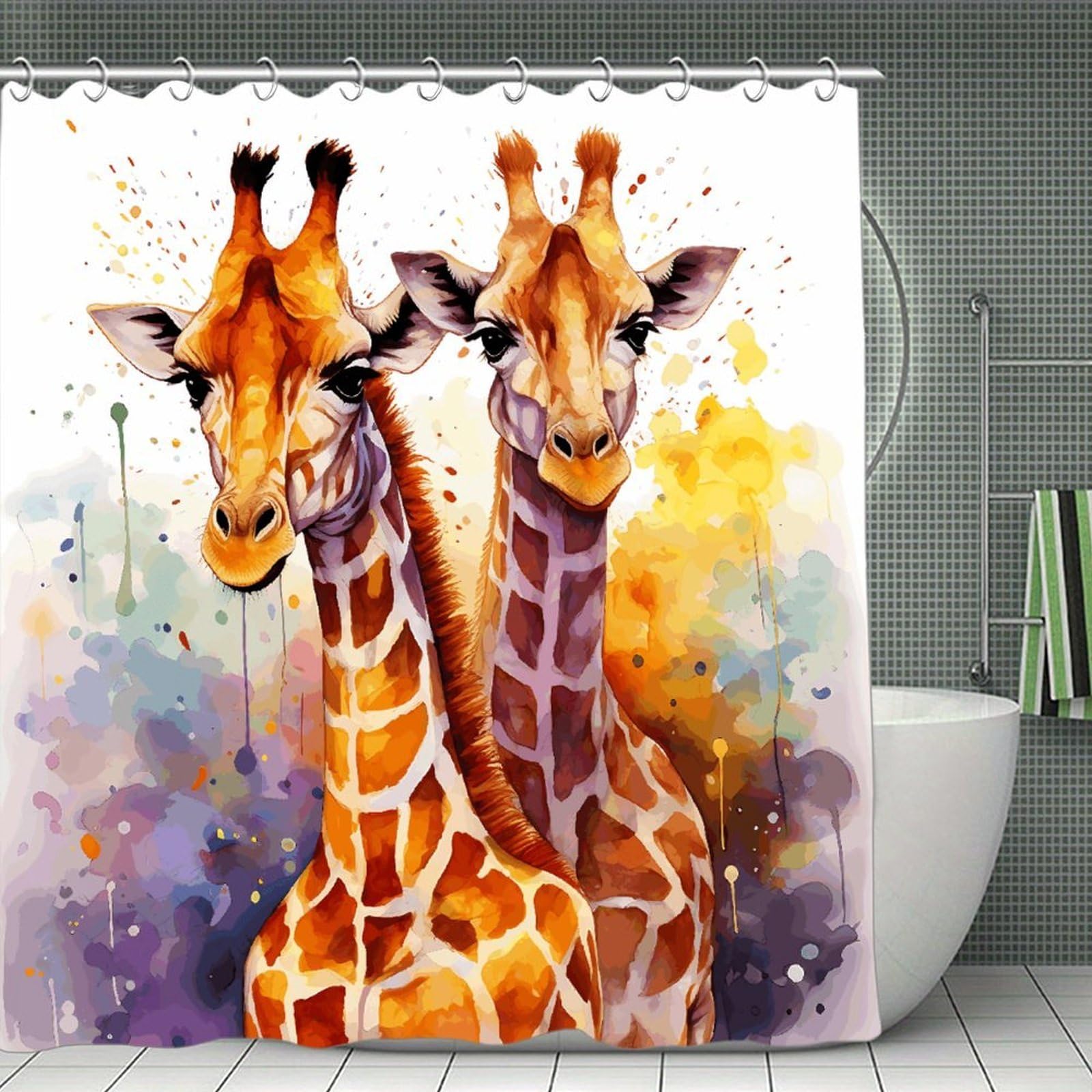 FekiLoot Watercolor Giraffes Shower Curtain Thick Weighted Shower Curtain Classic Unique Bath Curtains Heavy Duty Long Showers Curtains for Bathroom Bath Tubs Machine Wash 70.8"x70.8"