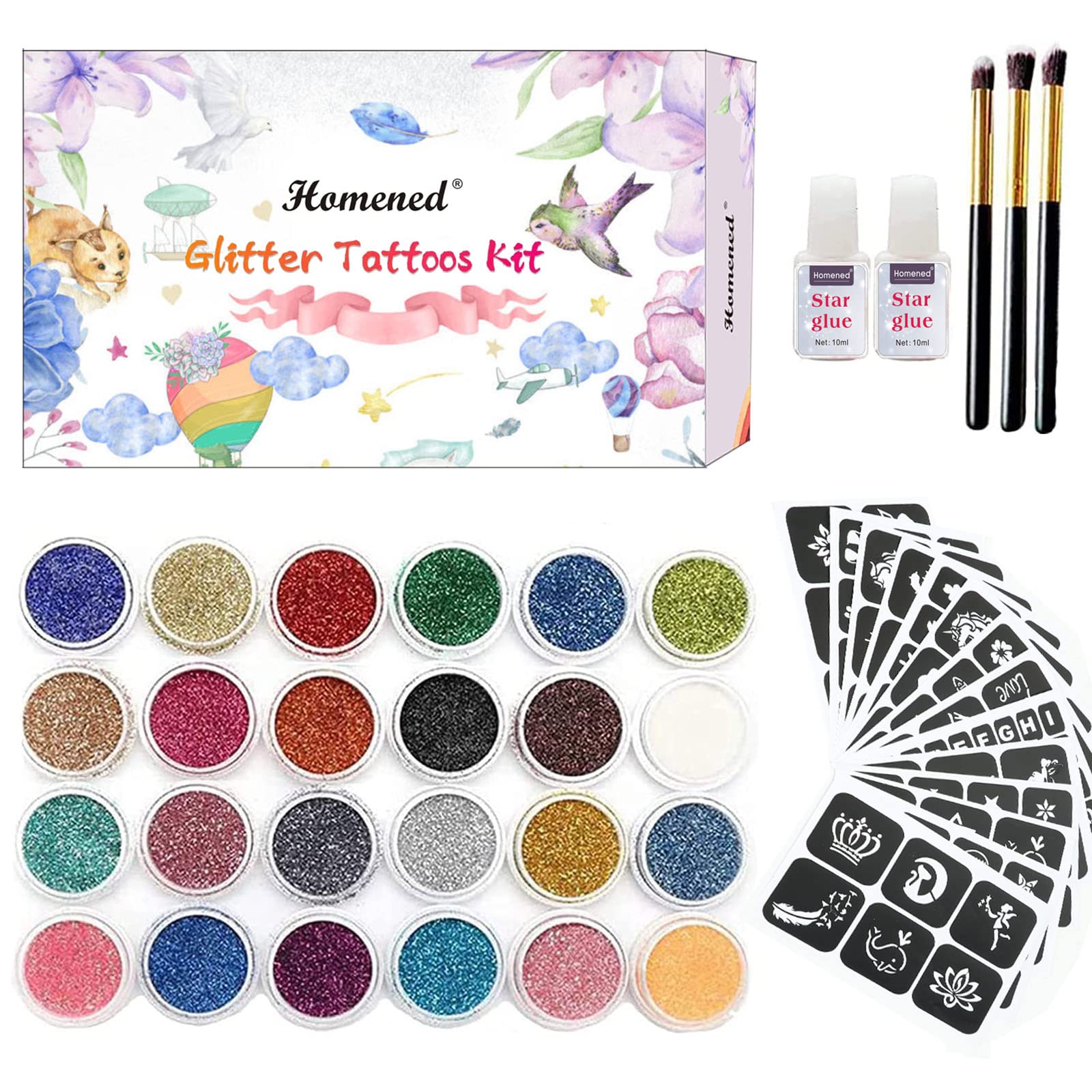 Buy Glitter Tattoos Kit, Temporary Tattoo Set, 24 Colors Glitter