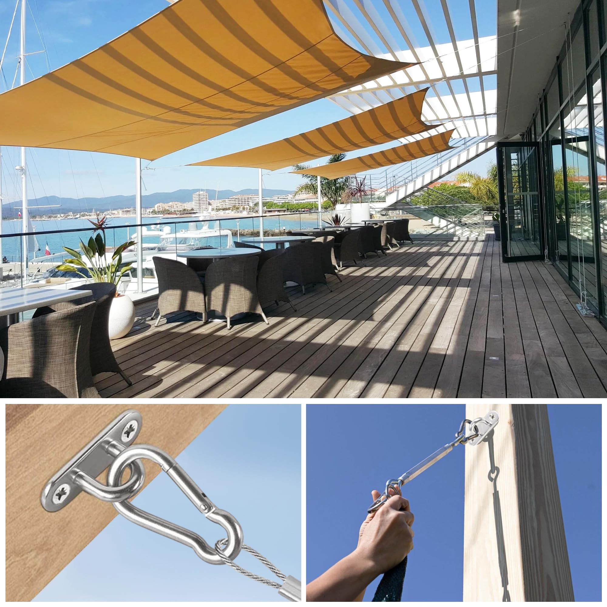 10 piastre per occhi in acciaio inox con occhiello M5, gancio di fissaggio con moschettone in acciaio inox, occhielli per fissaggio a parete, soffitto