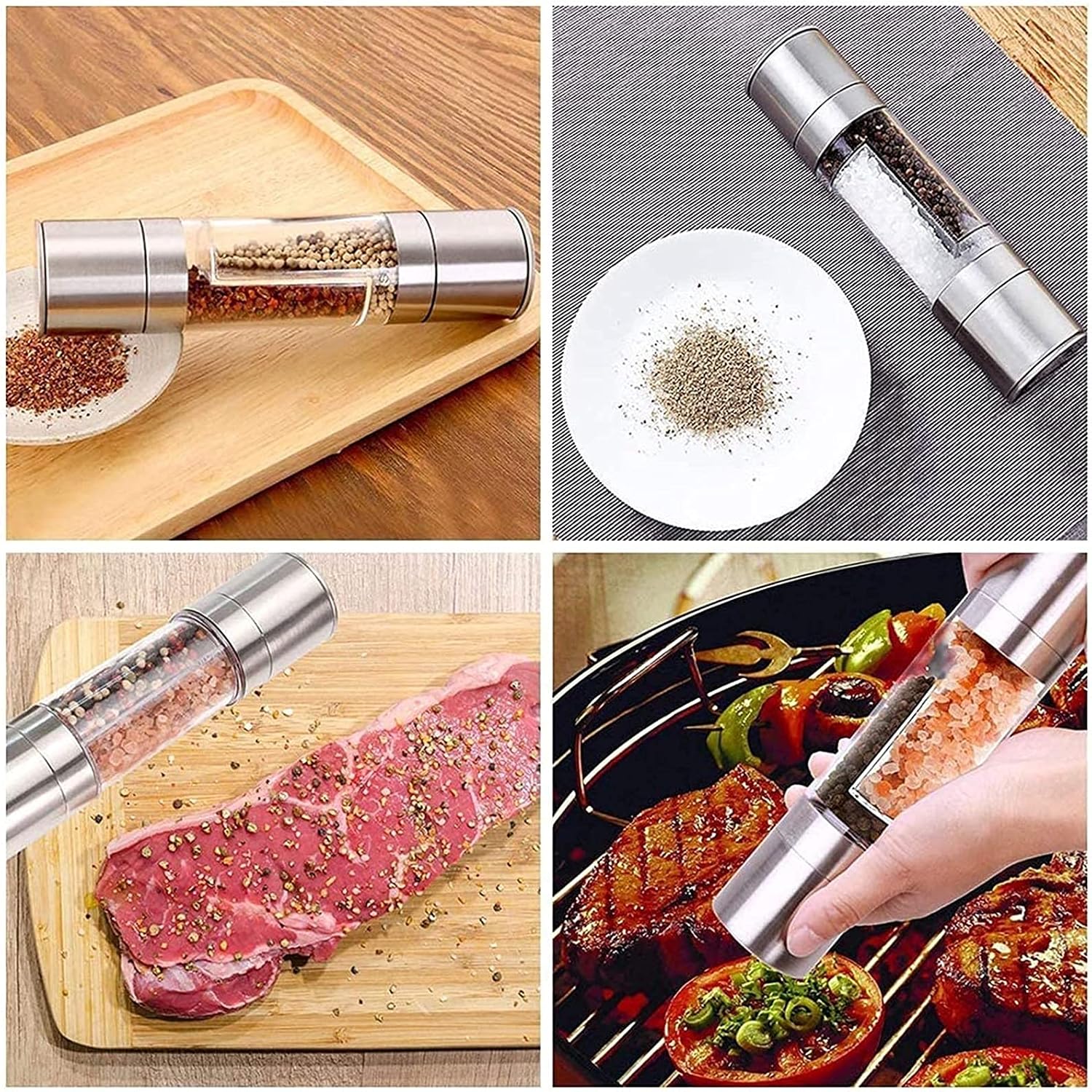 2 in 1 Salt and Pepper Mills Grinder,Manual Salt and Pepper Grinder,Stainless Steel and Ceramic Grinder,Adjustable Coarseness Kitchen Accessories Cooking Tool