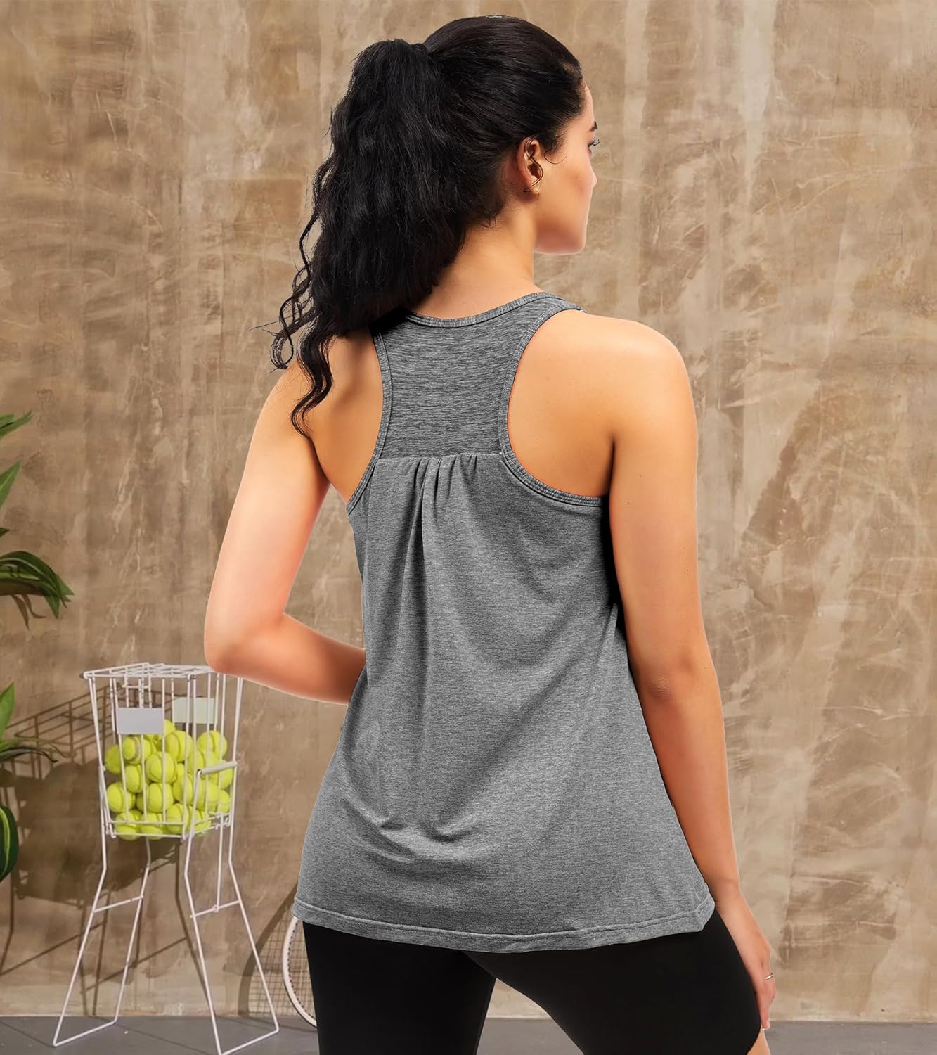 Work Out Tank Tops for Women Racerback Gym Yoga Athletic Top Round Neck Built in Bra - Image 2