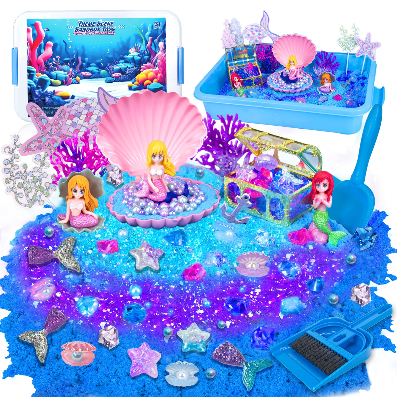 ハンドメイド詰め合わせ　Baby blue & Sea Shell プリザーブド Amazon.com: Mermaid Sensory Bin, Sandbox Play Sand Art Kit for