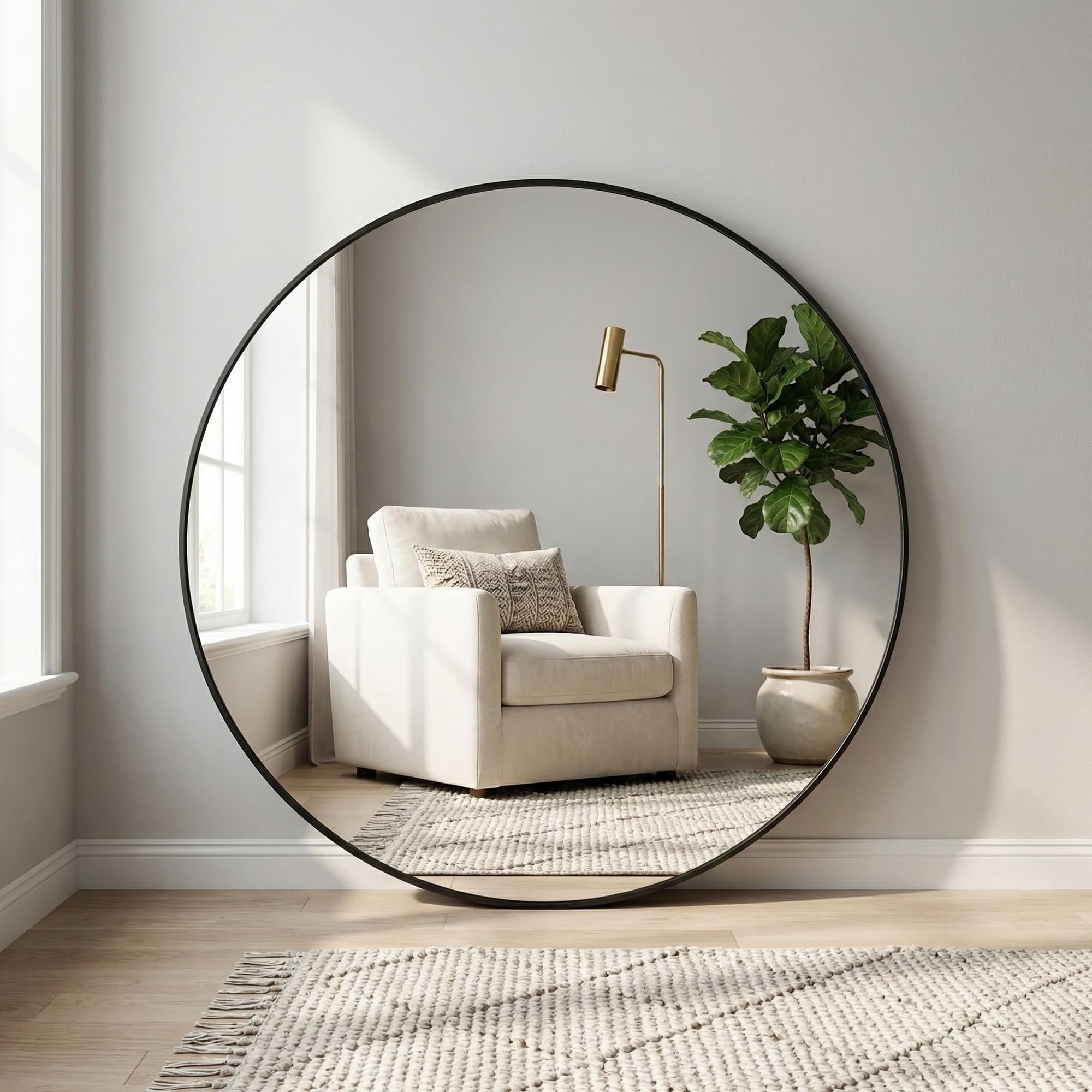LunaMirror Specchio da Parete Rotondo 76 CM, Specchio con Cornice Oro, Specchiera da Bagno, Specchio per Trucco Decorativo da Parete, per Camera da Letto, Ingresso