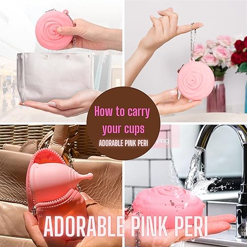 Miniatura 5 de Adorable kit de inicio menstrual rosa, la copa menstrual reutilizable más cómoda con el mejor tallo + bolsa de almacenamiento para viajes (S, rosa