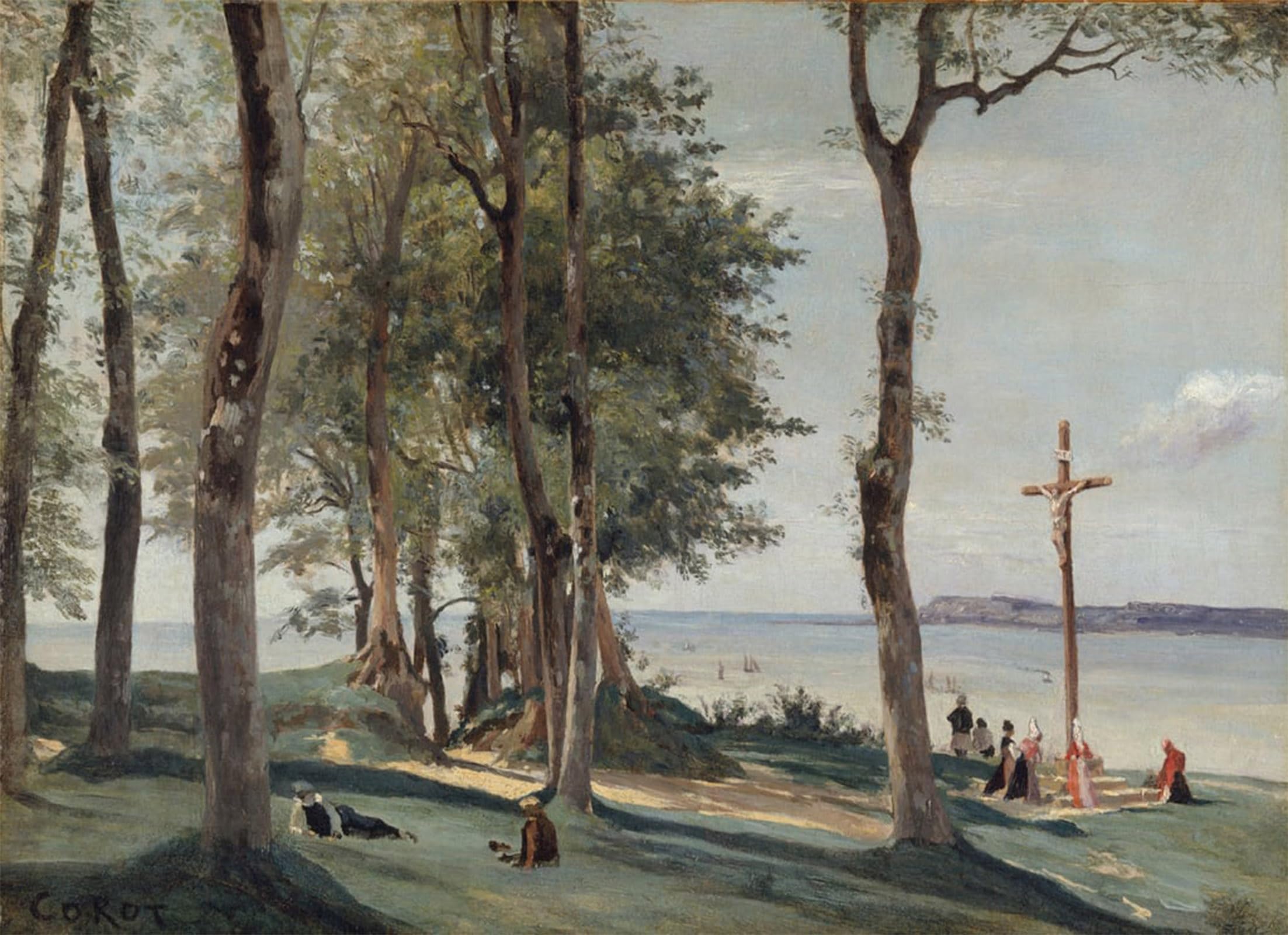 ARTXLXXBN Famous Painting Canvas Artwork Graffiti Print Honfleur: Calvary by Jean Baptiste Camille Corot Portrait Canvas Image for Home Decor 60x90cm