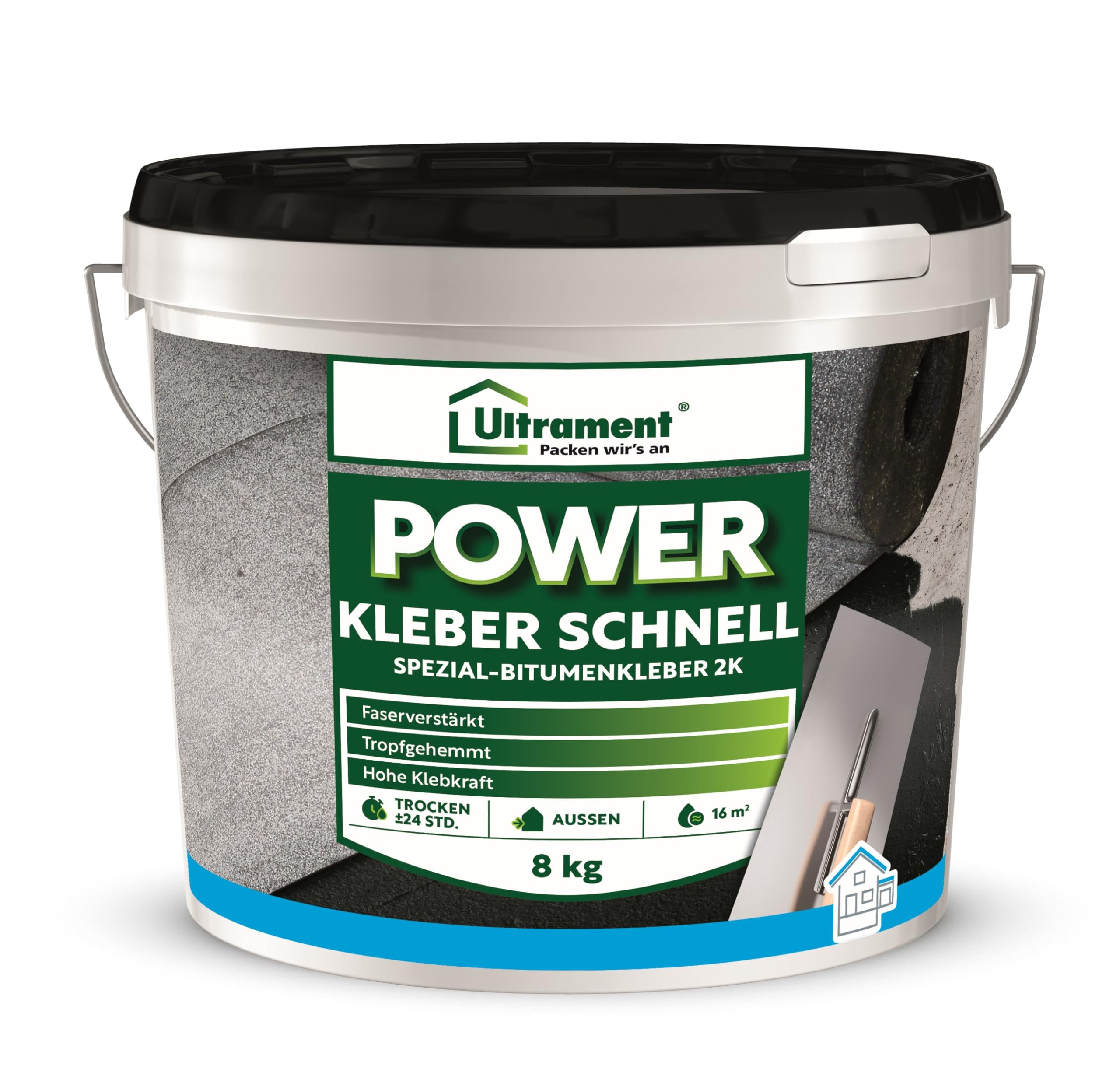 Ultrament Power Kleber Schnell 8 kg | 2-Komponenten faserverstärkter Bitumenkleber