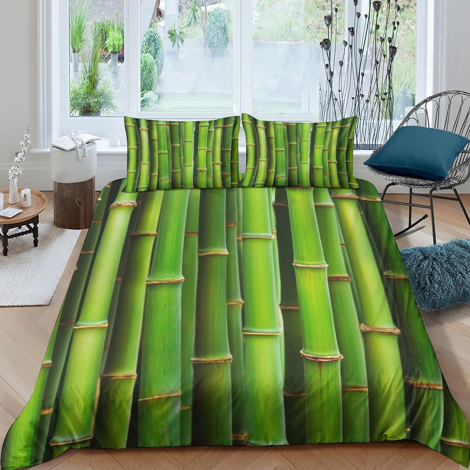 Ctjqhvkz Style-1 3D Printed Bamboo Forest Fitted Sheet Microfiber Soft Green Bamboo Stalk Bed Cover For Bedroom Guest Room Decor Single（135X200cm）