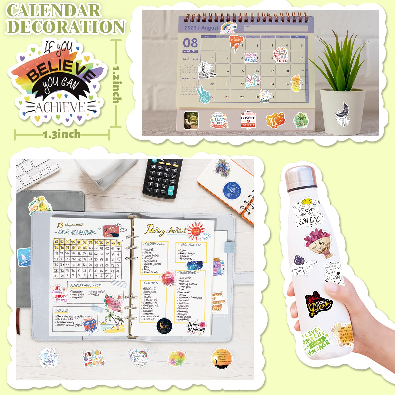 24 Blatt Motivierende Zitate Planer Aufkleber für Journaling, 480 Stück inspirierende Aufkleber für Scrapbook, Kalender, Laptop für Frauen, Erwachsene, Lehrer