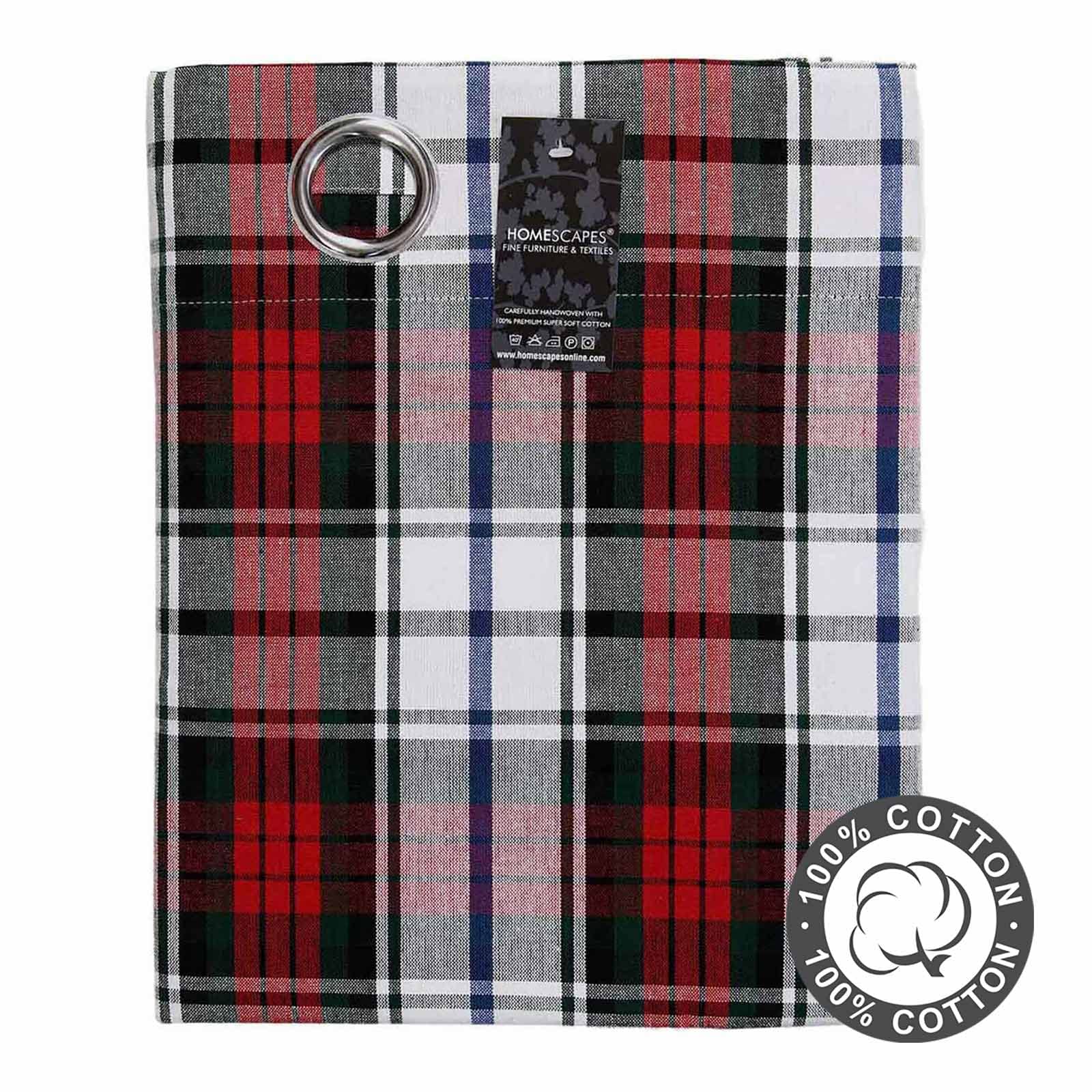 Homescapes Coppia di tende in cotone con occhielli, motivo Tartan a quadretti colore: bianco, rosso e verde 182 x 227 cm rosso