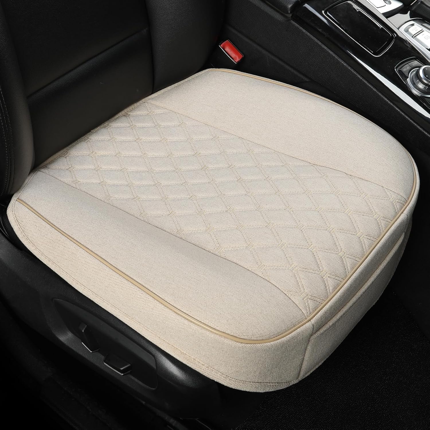 GIANT PANDA Canvas Car Seat Cover Protector Non Slip Backing Fits 95% of Vehicles Wrapped Around the Bottom Diamond Pattern Beige 2 Pack