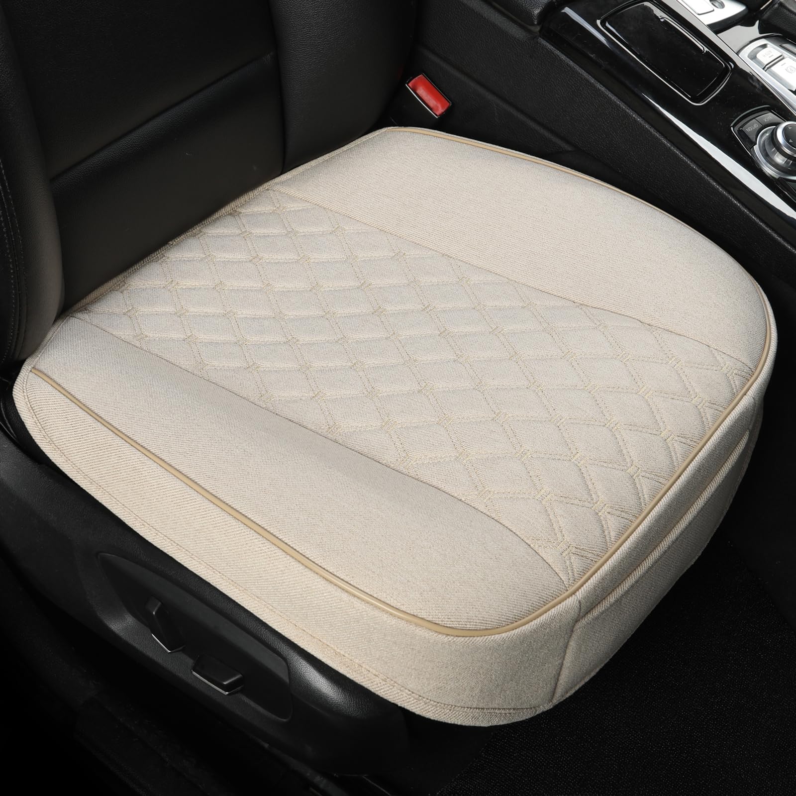 GIANT PANDA 2 fundas de asiento de coche de lona con base antideslizante, se adaptan al 95% de los vehículos, diseño de rombos (beige)