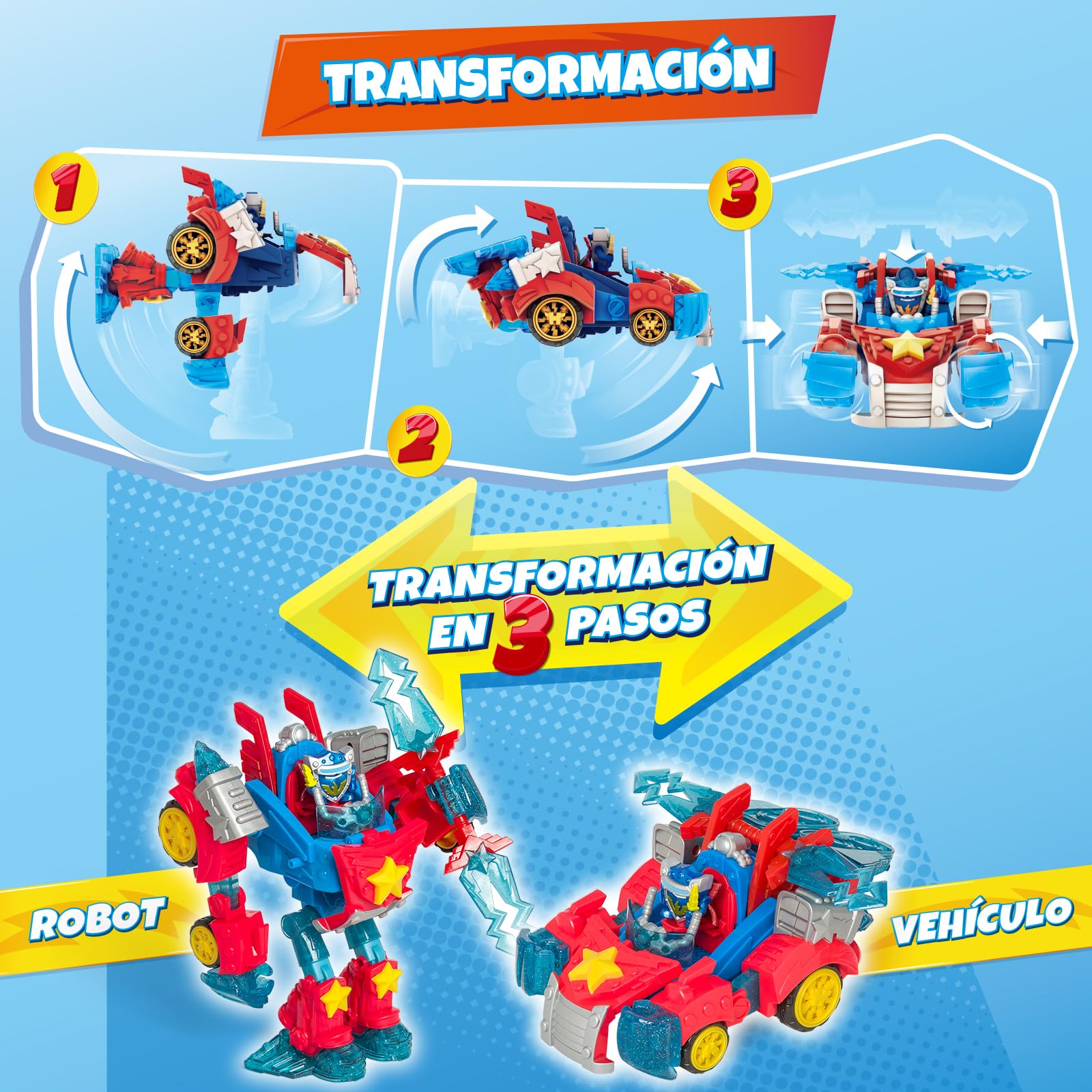 SUPERTHINGS Turbo Warrior Power – Robot héroe transformable. El Robot se transforma en un Coche. Incluye 1 Turbo Warrior, 1 Accesorio Exclusivo y 1 SuperThing Exclusivo