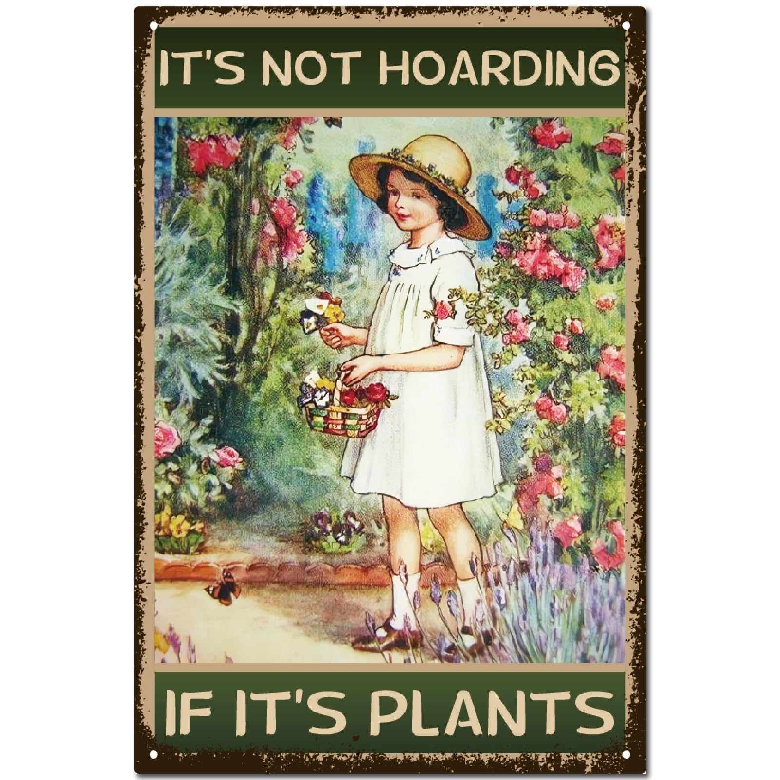 CREATCABIN Panneau Métal Jardin Vintage Forme Fleur-Décoration Murale Rétro-Plaque Murale Fer Suspendre-Rustique pour Extérieur,Cour,Jardinage,Maison,Intérieur,Cadeau Décoratif Jardinier-30x20cm