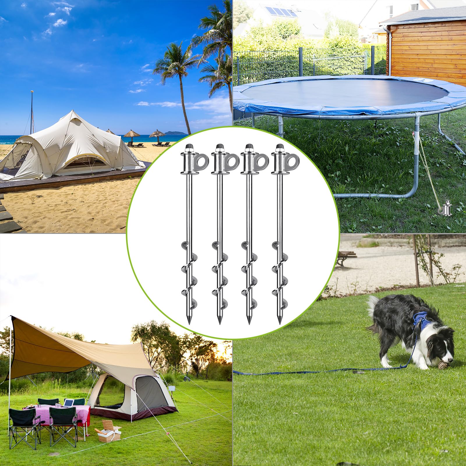 4 Stück Erdanker Bodenanker Heringe Camping - 32.5CM Zeltheringe,Vollständig Verschweißt, Einfach Einzuschrauben und Wiederverwendbar, für Campingzelte, Trampoline, Schuppen, Sicherung von