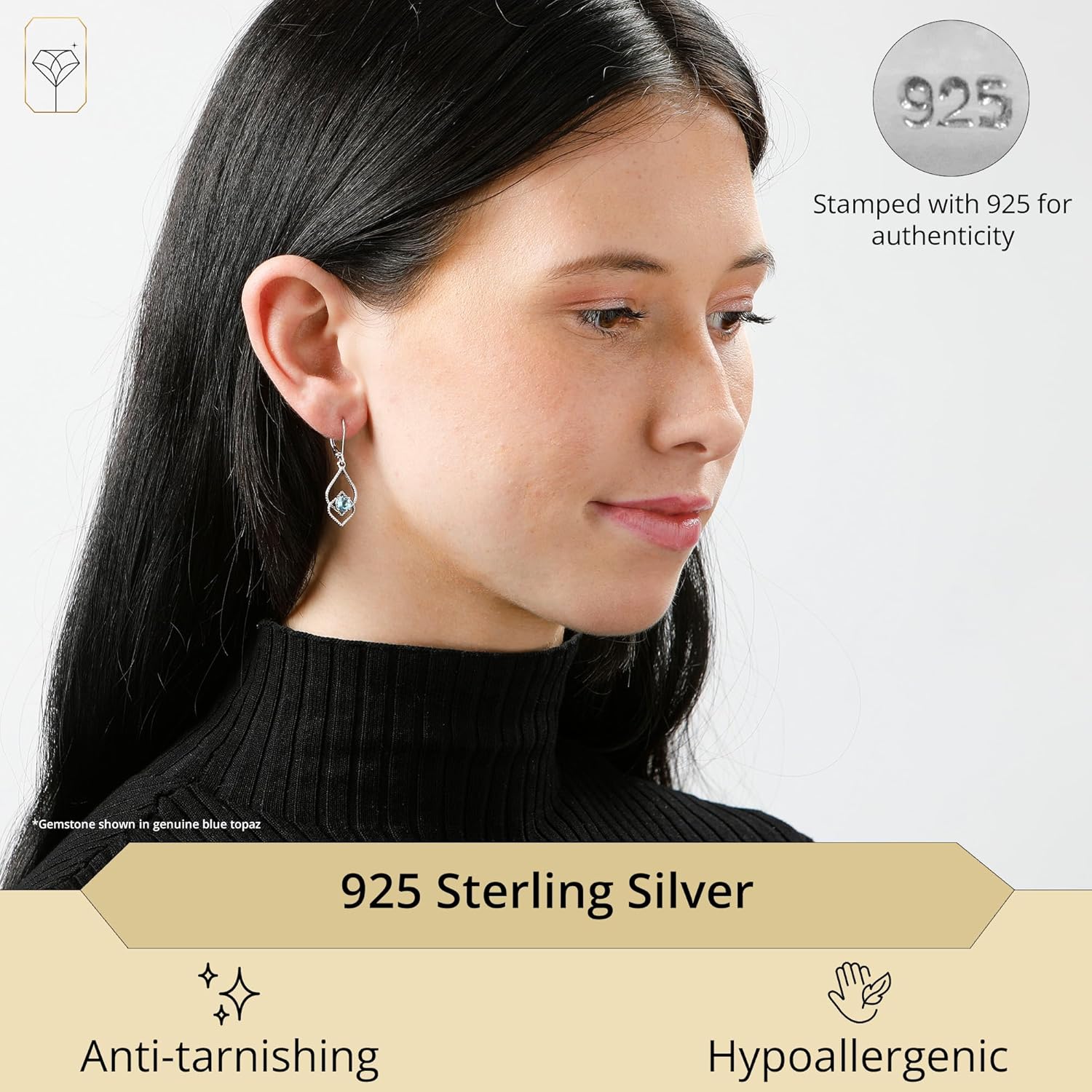 925 Sterling Silver Gemstone Hoop Earrings for Women | 0.9 Inch Round Birthstone Earrings for Women with Click Tops | Hypoallergenic Earring Hoops by MAX + STONE - Image 2