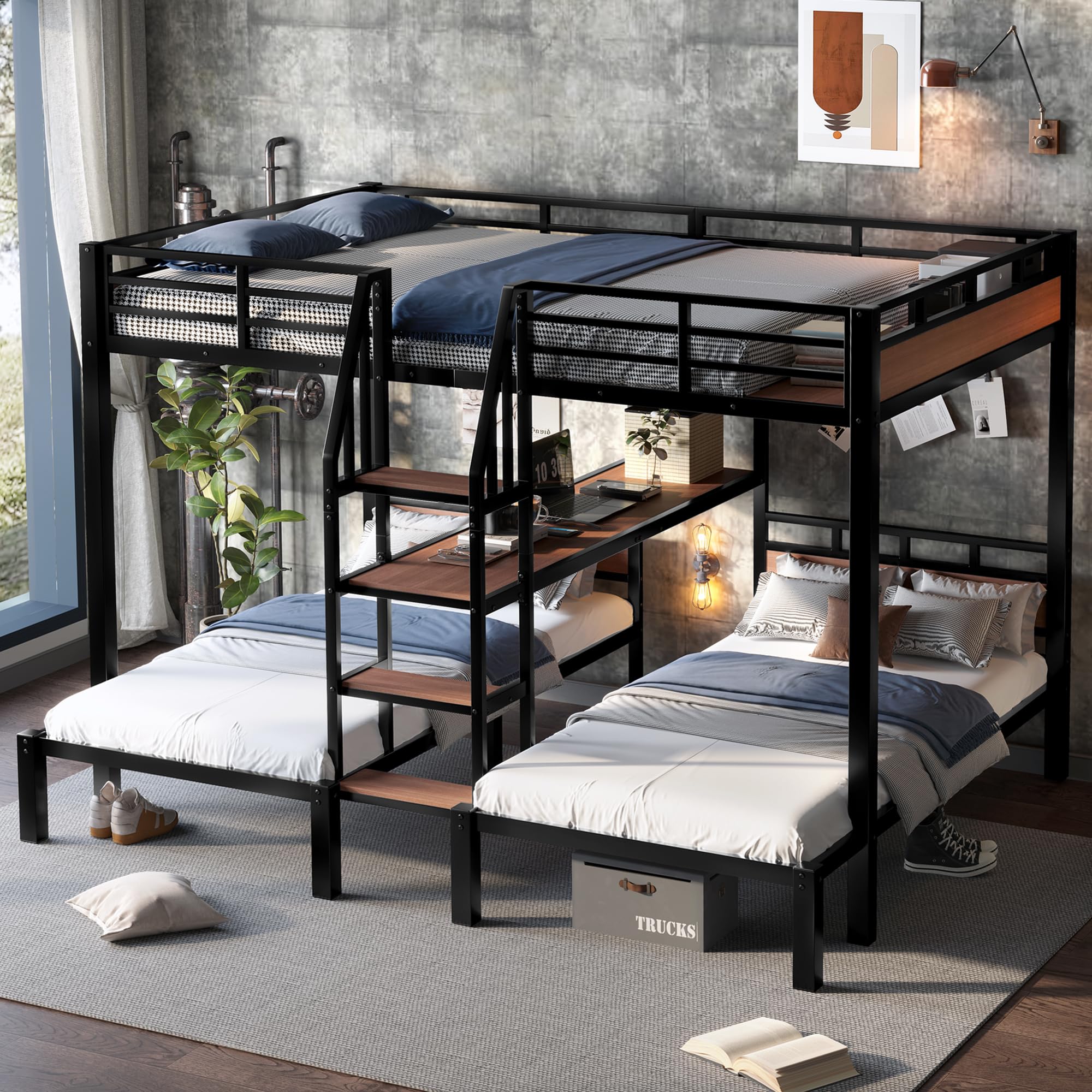 Bellemave Queen Over Twin Over Twin Triple Bunk Bed assembled
