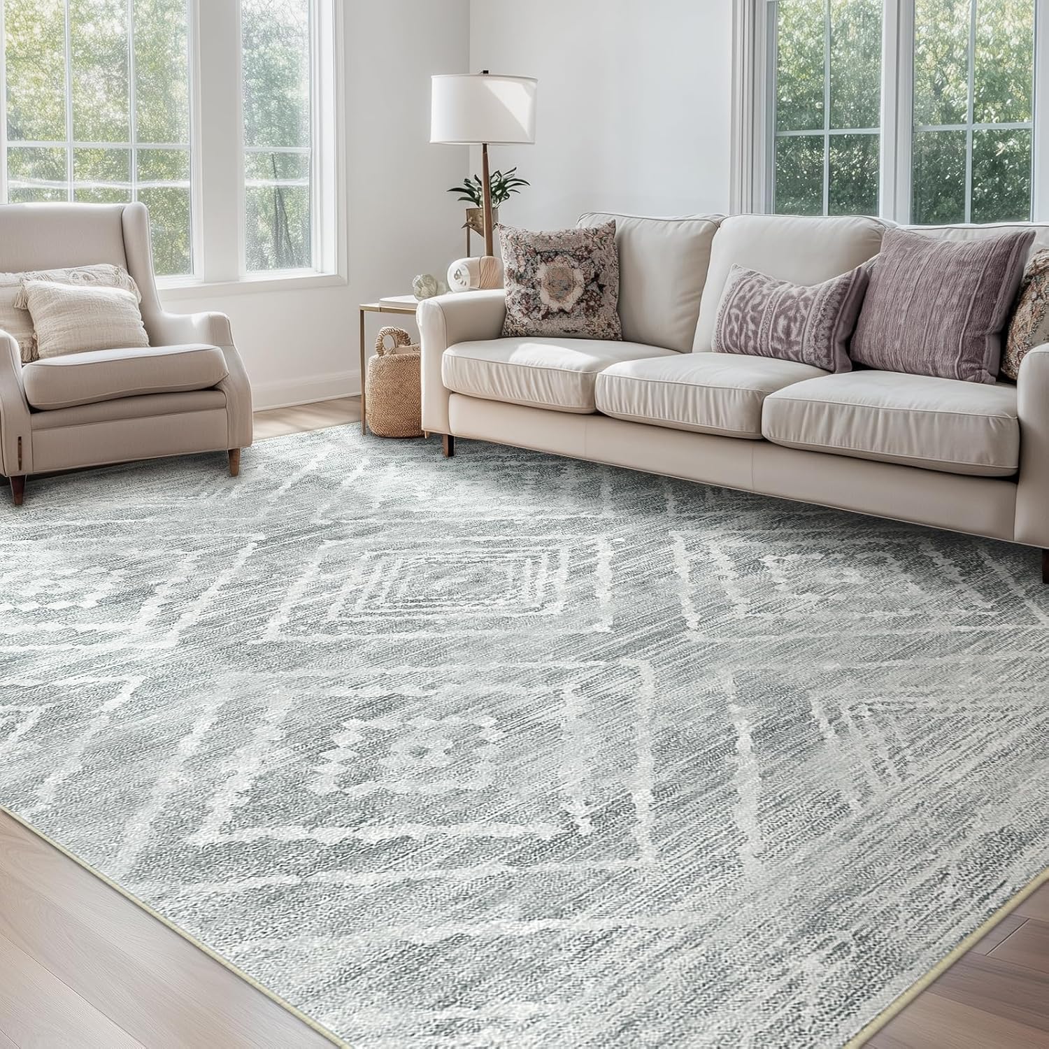 Tappeto Salotto Grandi 160 x 230 cm Tappeto Corridoio Antiscivolo Morbido Pelo Corto Tappeti per cucina Pranzo Soggiorno Camera da Letto Modern Geometric Gray White Beige Brown