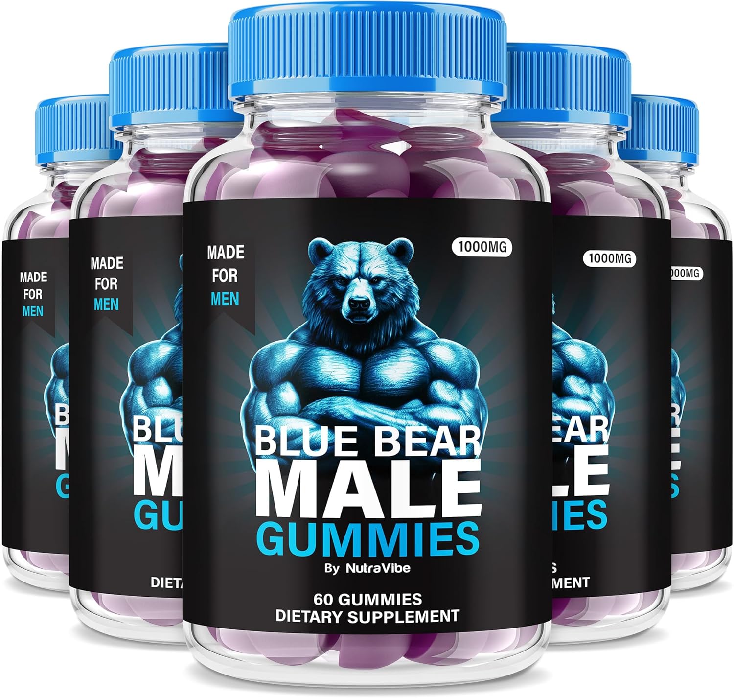 (5 Pack) Blue Bear Male Gummies – Premium BlueBear Formula with Clean Ingredients for Steady Energy, Support Active Performance & Daily Routine | Great-Tasting, Easy-to-Chew Gummys (300 Gummies)