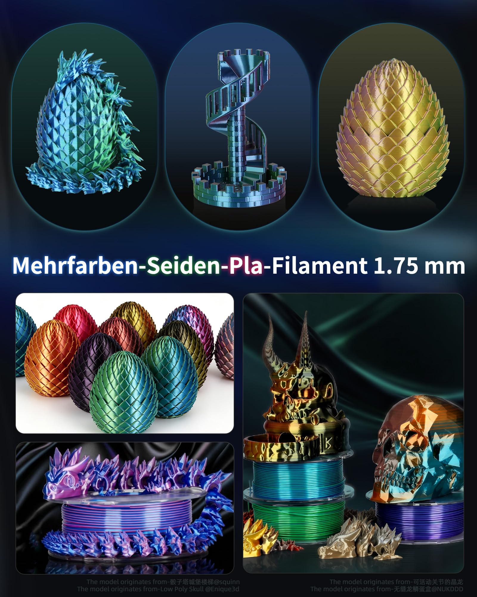 LANDU Silk PLA Filament Bundle Silk Dual Color PLA filament 1,75 mm do drukarki 3D filament Coextrusion Filament PLA Multiple Color PLA dokładność pomiaru +/- 0,02 mm, 4 opakowania szpul 250 g