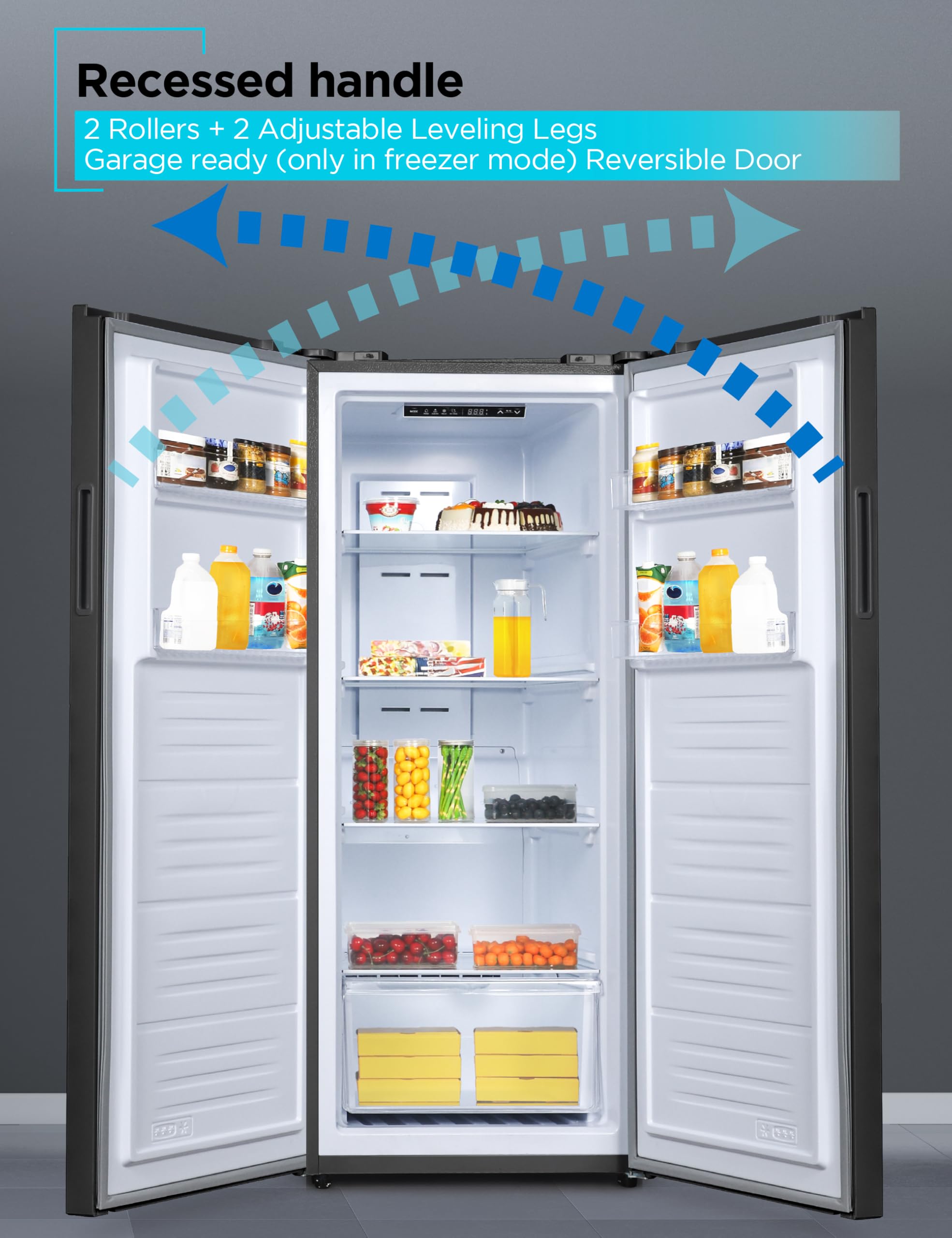 Black+Decker 11 Cu. Ft. Convertible Freezer Refrigerator, Upright Freezer With Glass Shelves, Reversible Door, Energy Star Rated, Frost Free, Buc1100xb, Black on Fridge.com - View 6