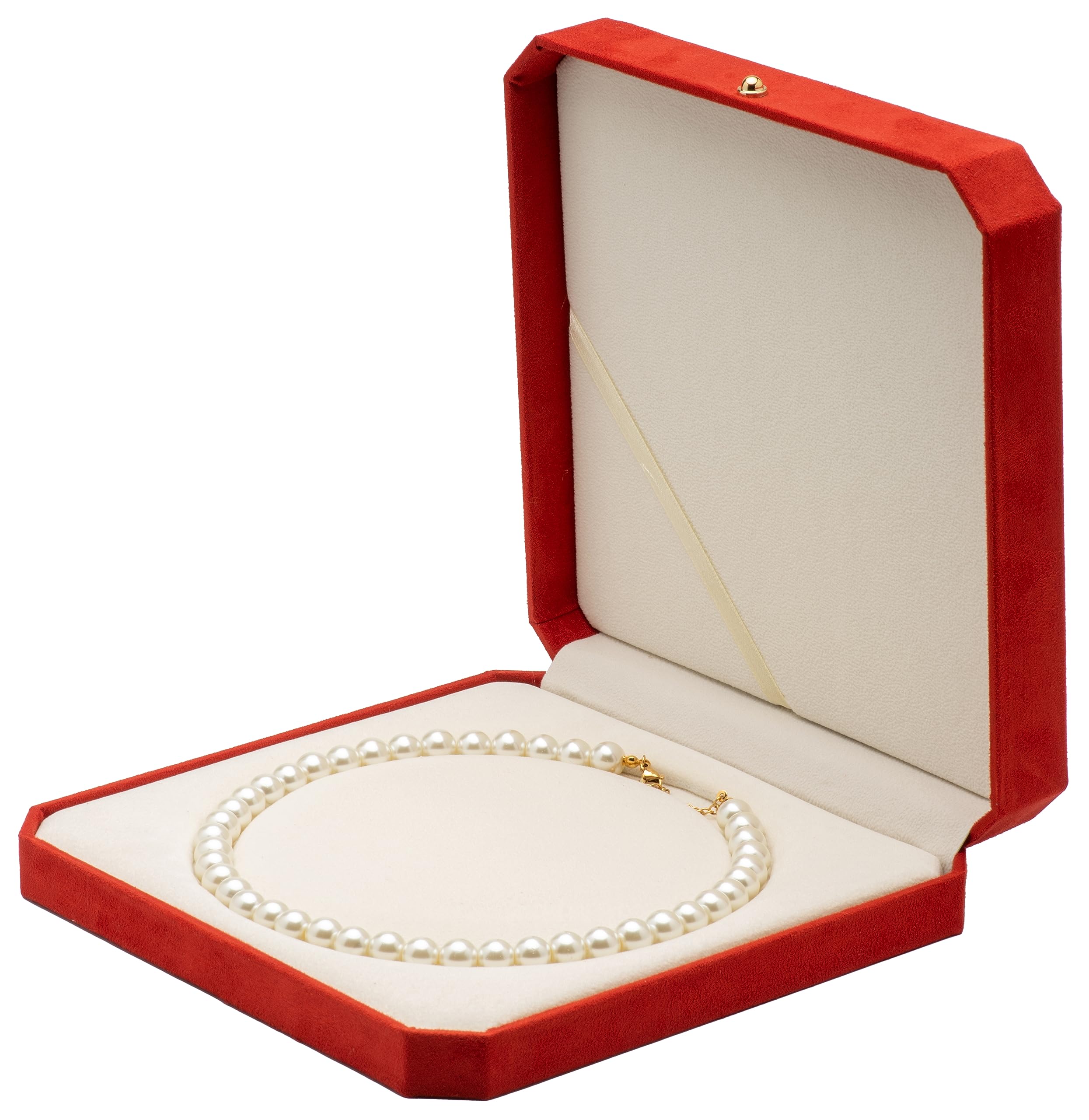 COWFEX Velvet Pearl Necklace Display Box Jewelry Showcase Gift Box (Red)