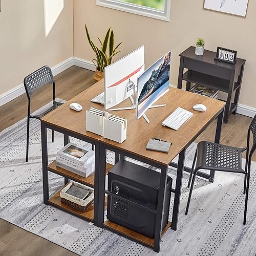 Miniatura 6 de SINPAID - Escritorio para computadora de 40 pulgadas con estantes de 2 niveles, escritorio resistente para la oficina de casa con gran espacio de