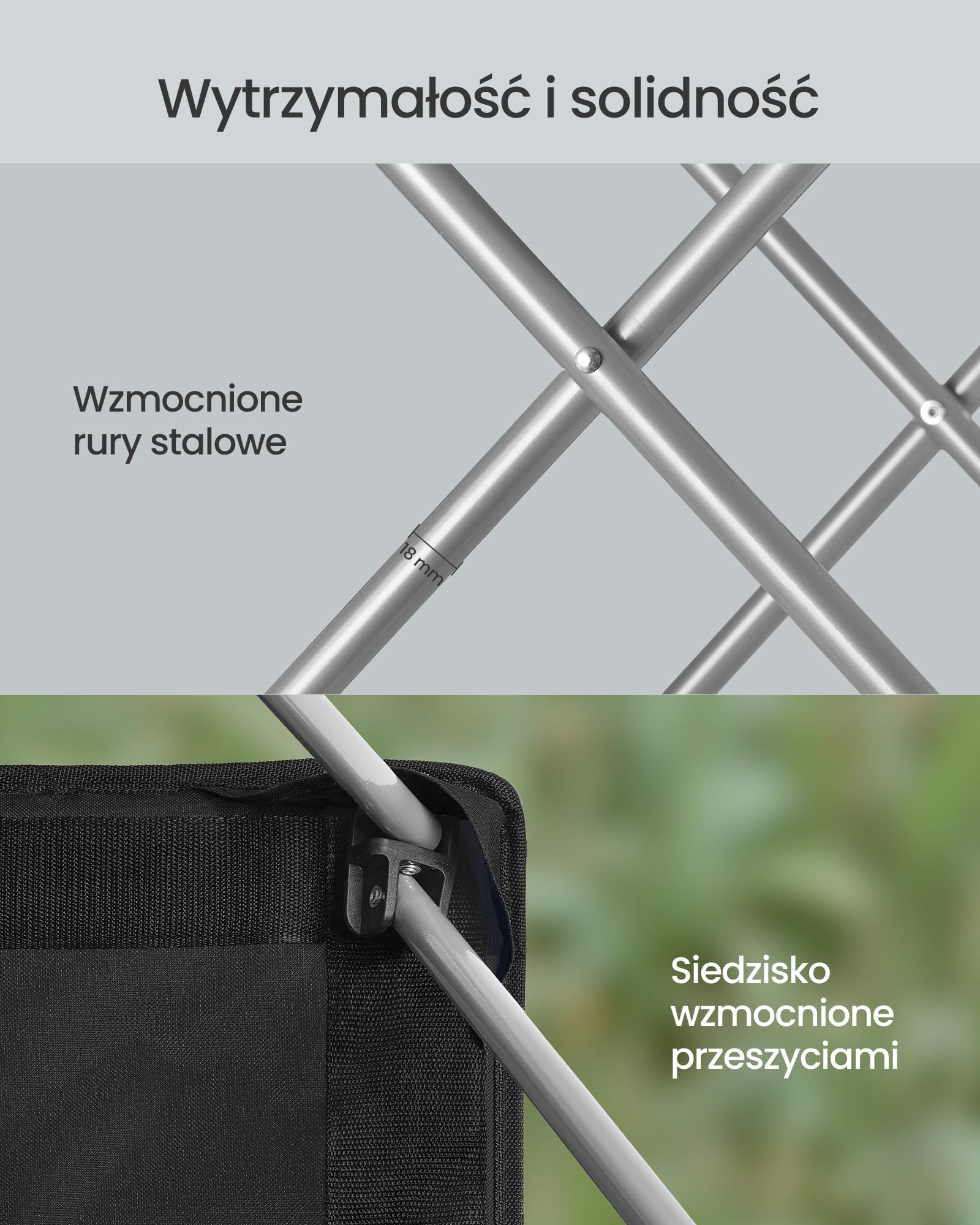 SONGMICS Składane krzesło kempingowe, szerokie siedzisko, wysokie oparcie, przenośne krzesło wędkarskie z uchwytem na kubek, uchwyt na telefon, organizer z tkaniny